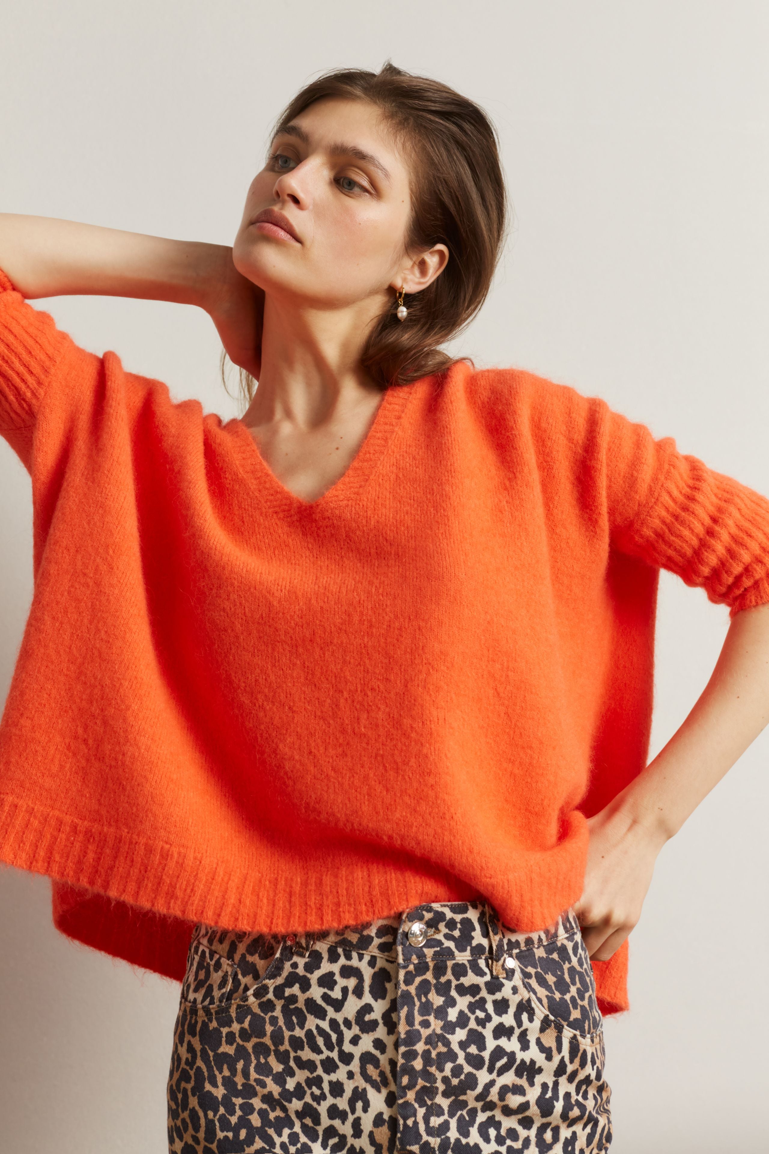 Oui Oversized Alpaka Pullover mit V-Ausschnitt