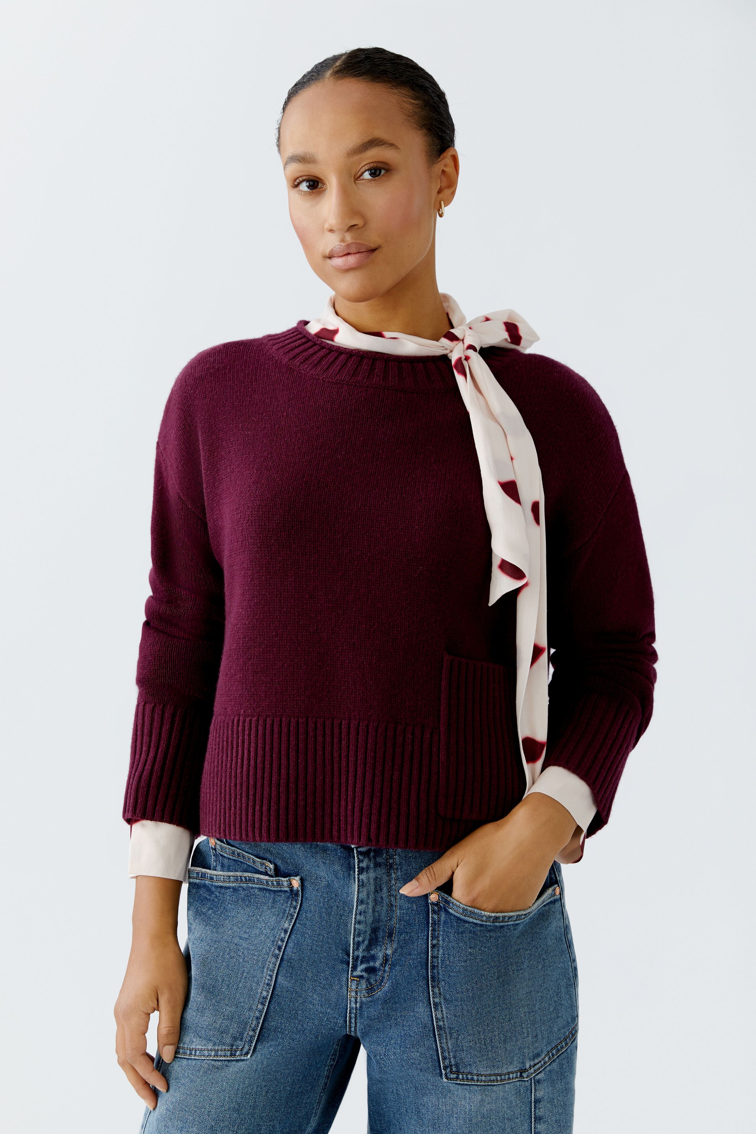 OUI Pullover mit Rundhalsausschnitt und schmaler Rollkante