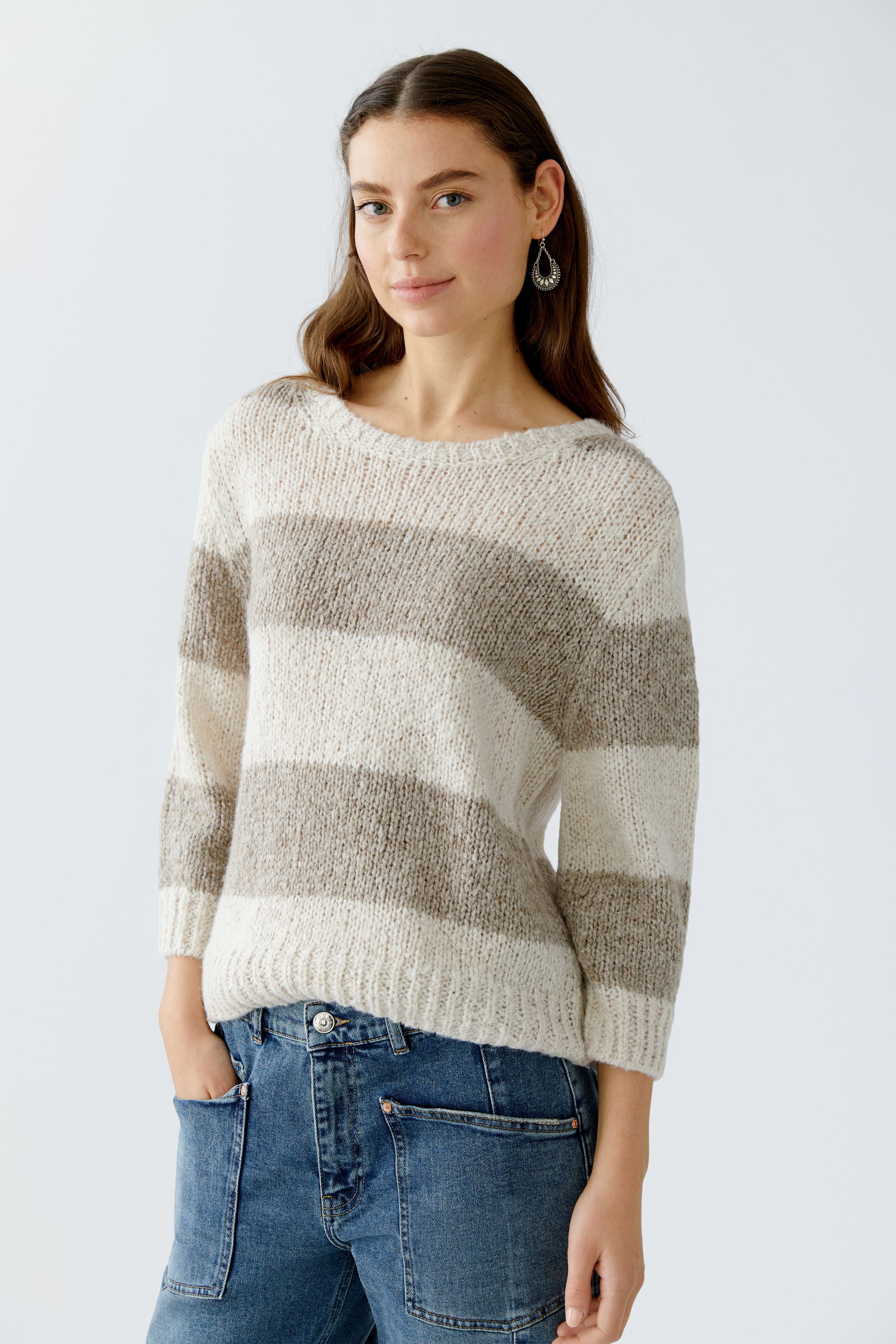 OUI Kuschelpullover ESMY mit verkürztem Arm - lässig in Blockstreifen