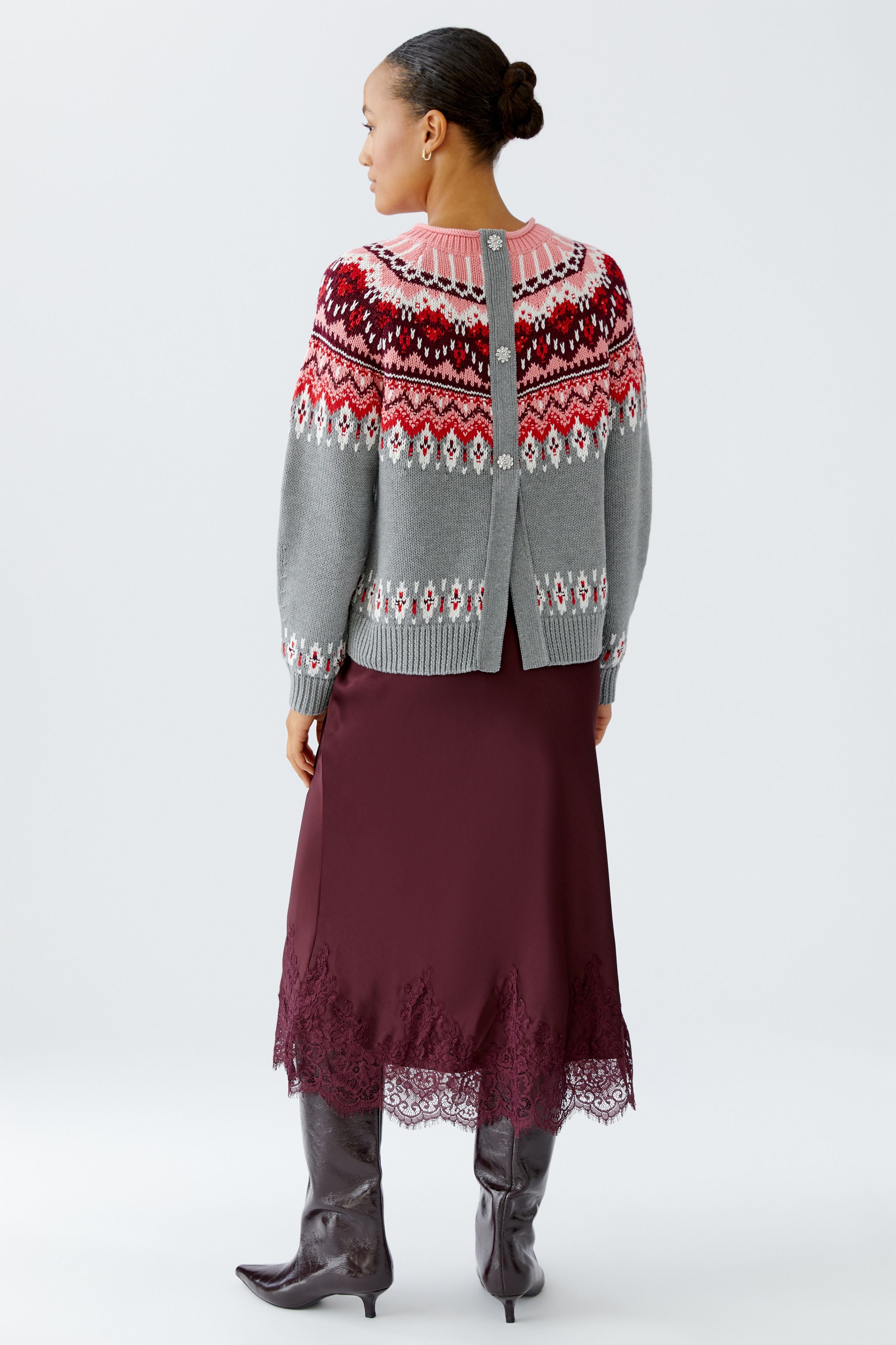 OUI Norweger Pullover mit Schmuckknöpfen und Schlitz im Rücken