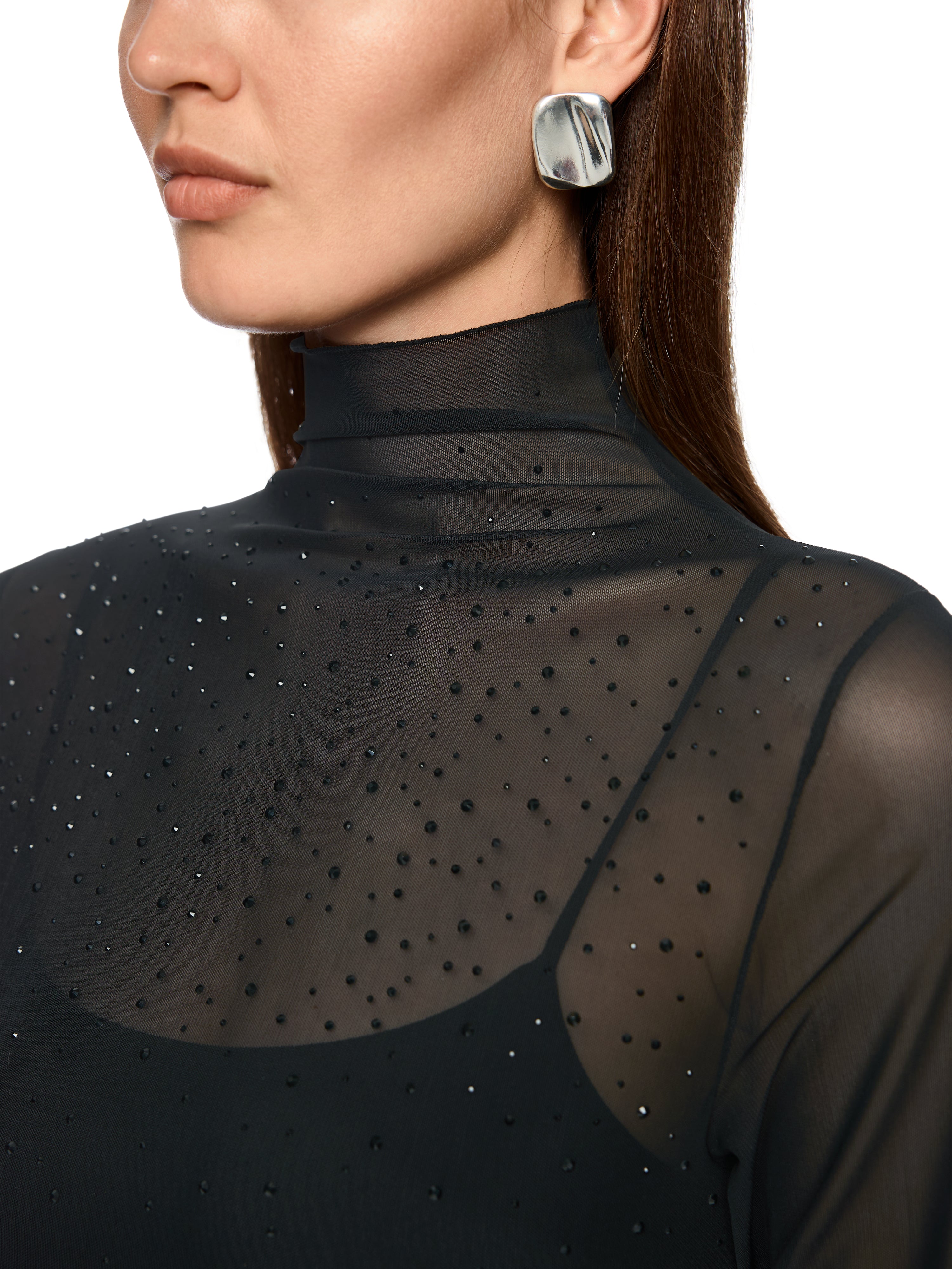 Marc Cain Mesh-Longsleeve mit Hotfixsteinchen