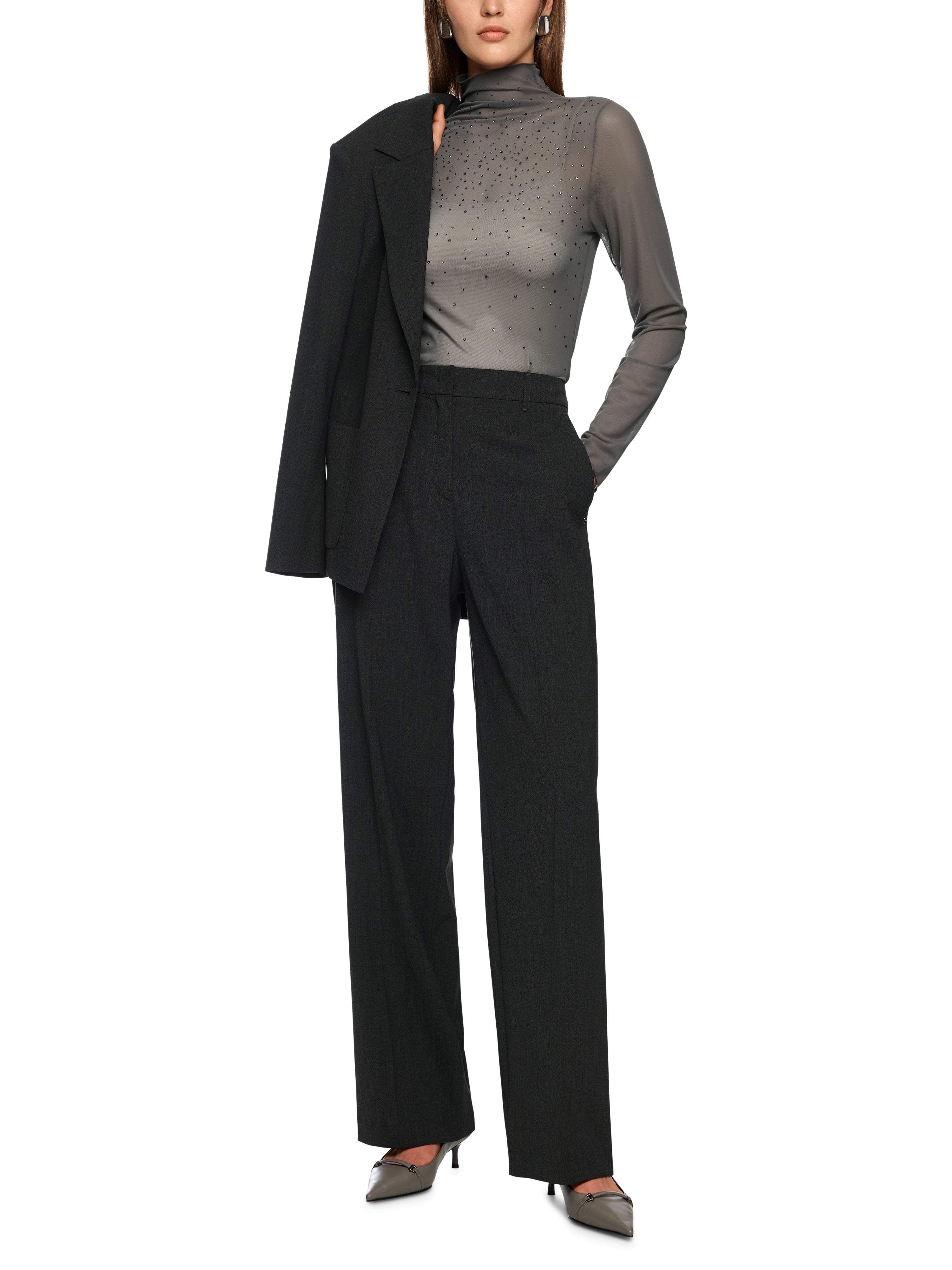 Marc Cain Mesh-Longsleeve mit Hotfixsteinchen
