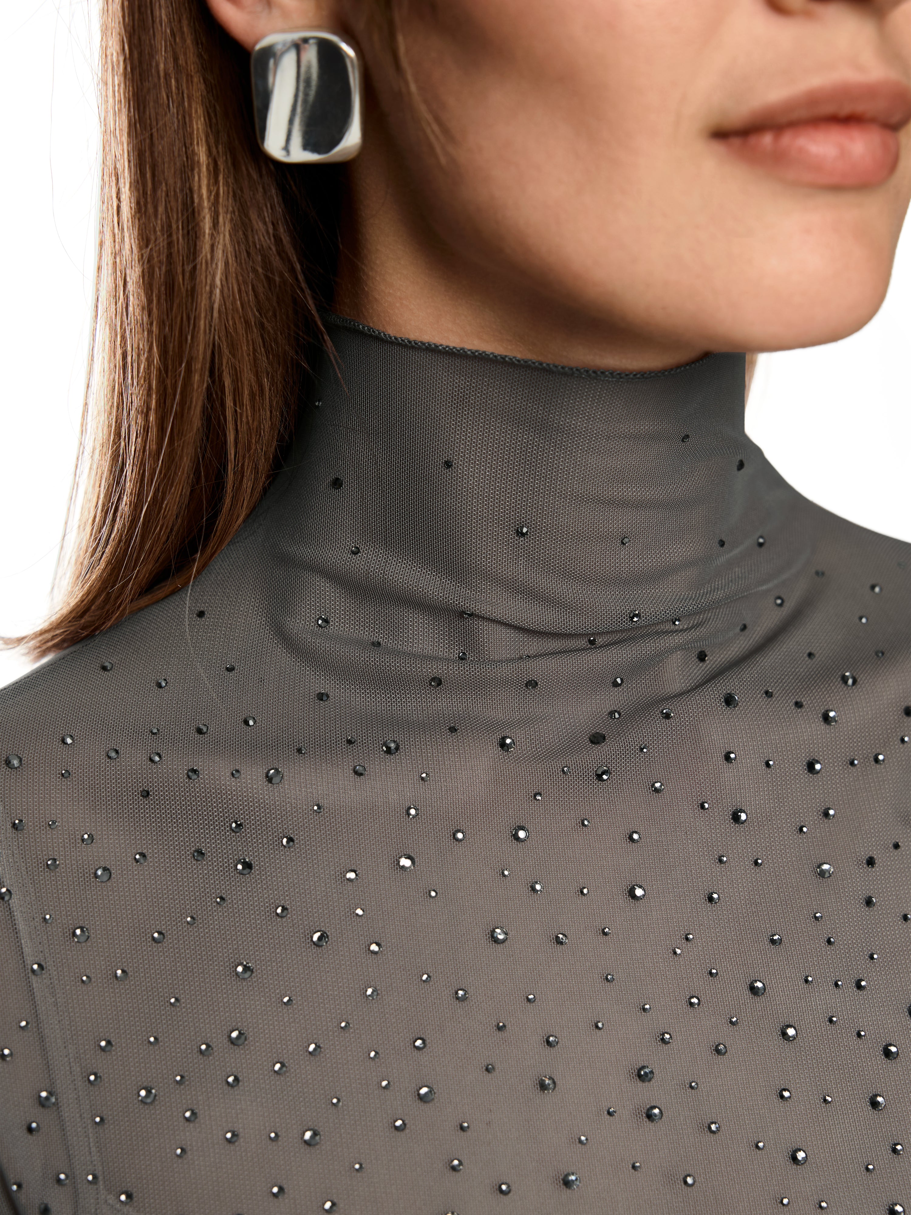 Marc Cain Mesh-Longsleeve mit Hotfixsteinchen