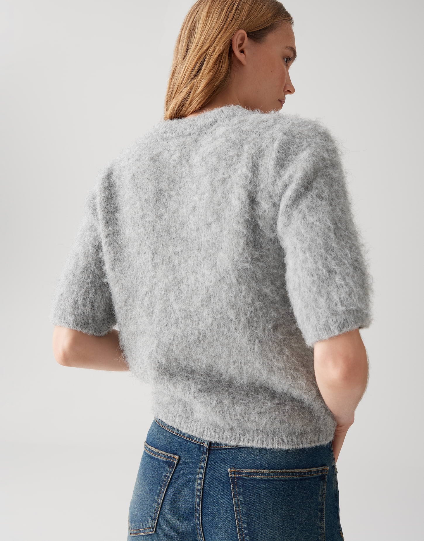 OPUS Kurzarmpullover mit Wollanteil Plaush