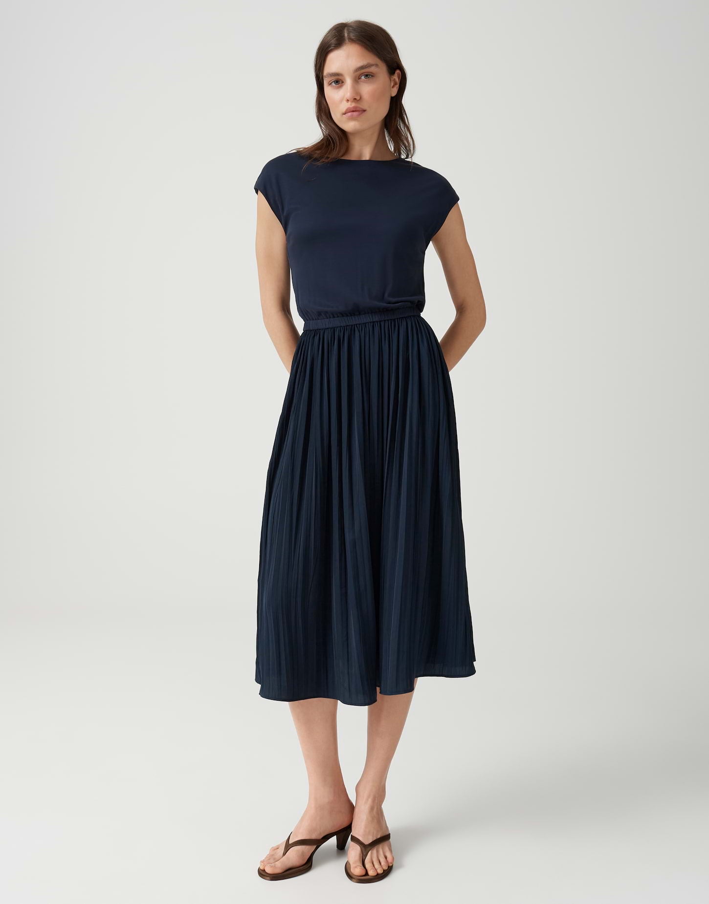 OPUS Plissiertes Midikleid mit Jerseytop Wabella