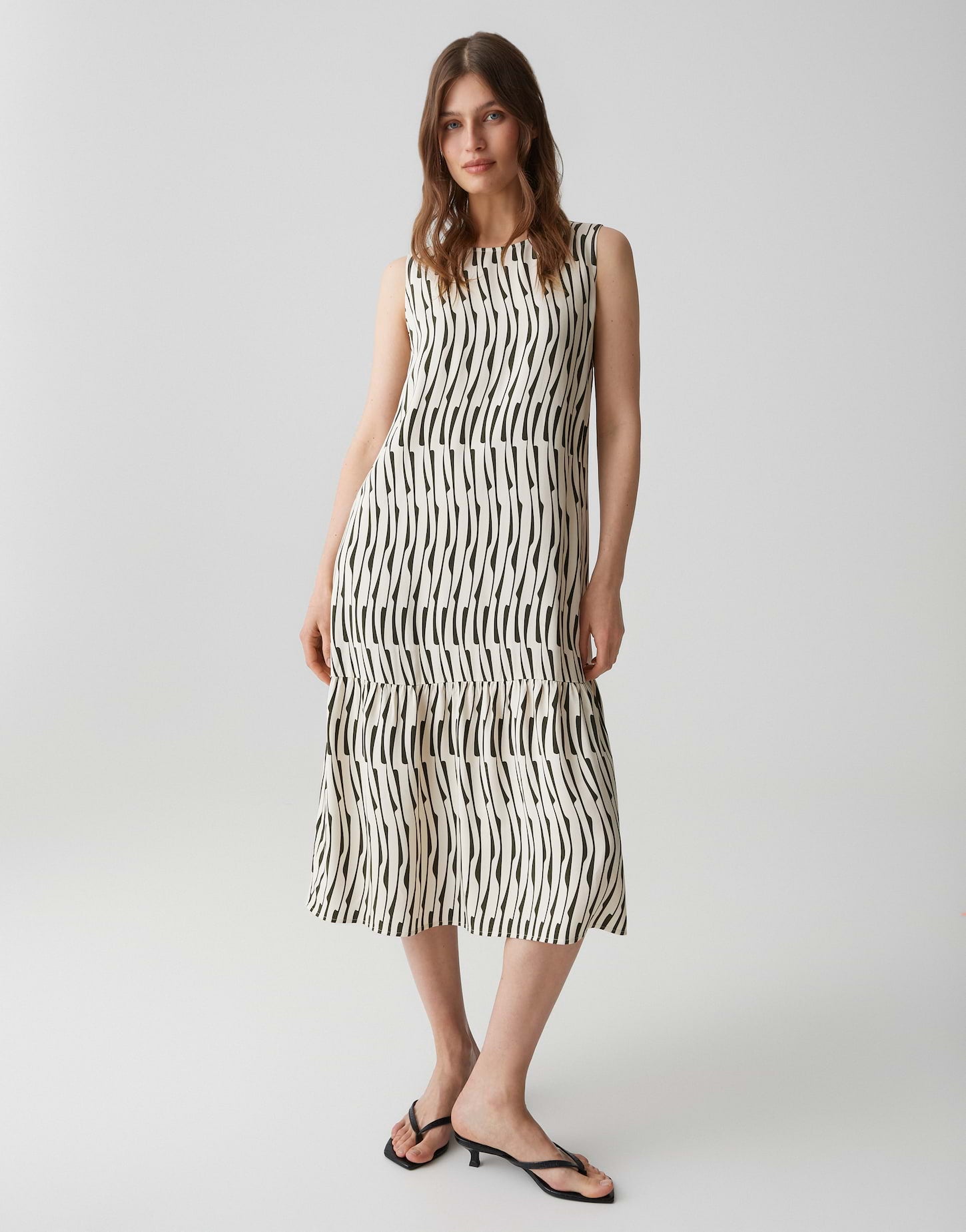 OPUS Bedrucktes Midikleid mit Volant Wicy bamboo