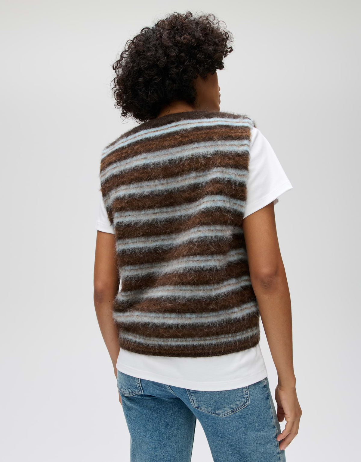 Gestreifter Pullunder aus flauschigem Effektgarn Slim Fit Plema