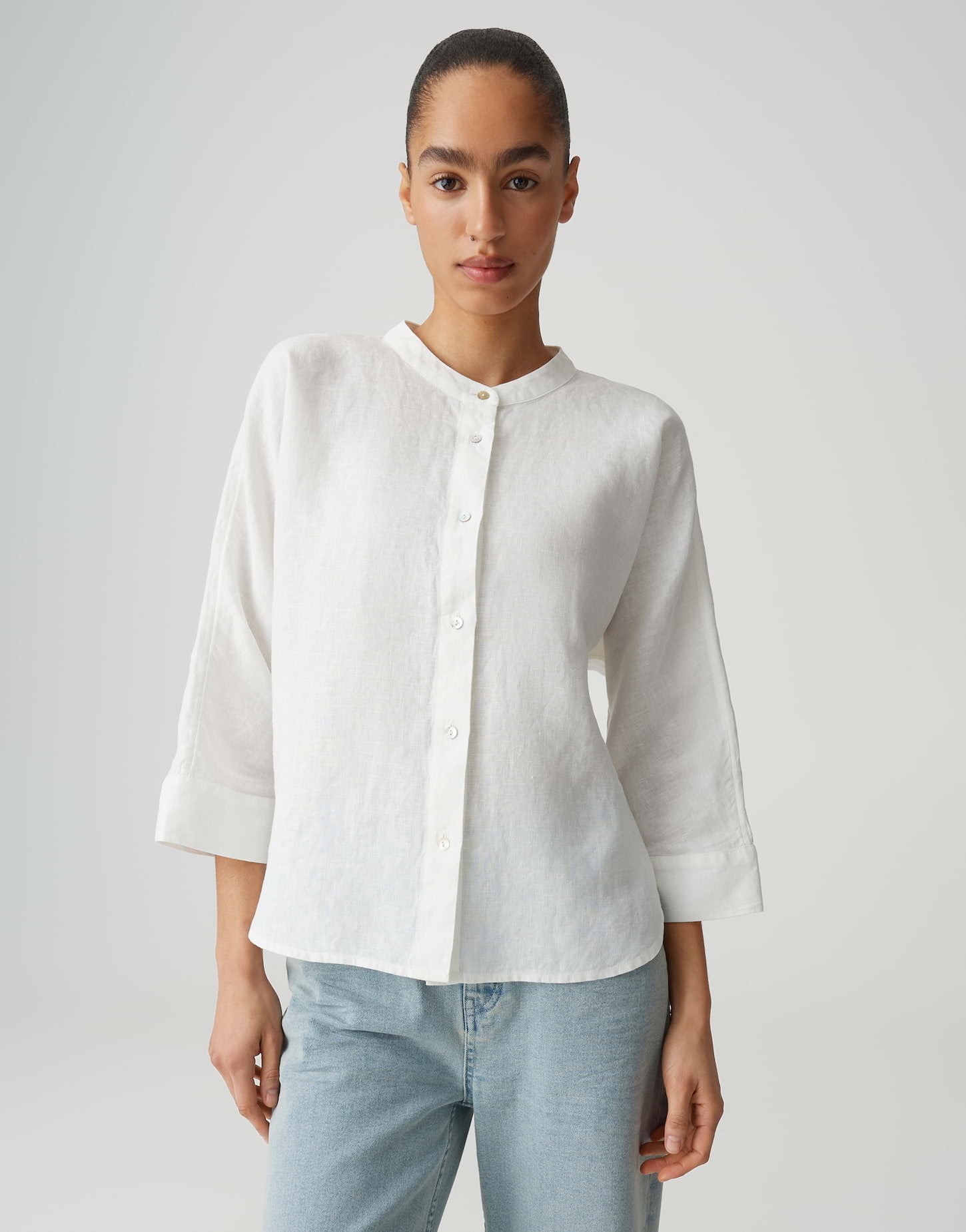 OPUS Stehkragenbluse aus reinem Leinen Regular Fit Fulis