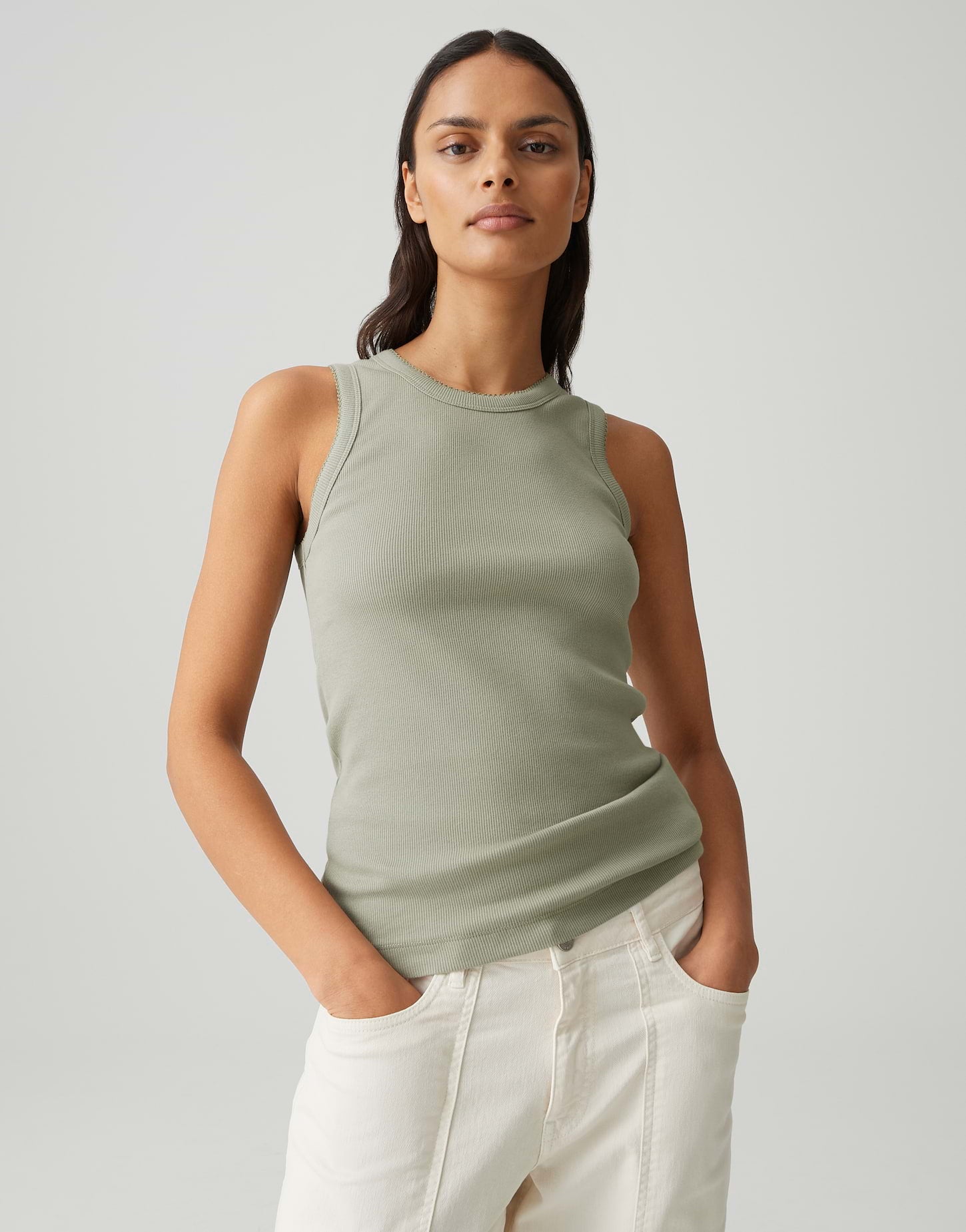 OPUS Tanktop mit femininer Spitzenborte Slim Fit Ilesso scallop