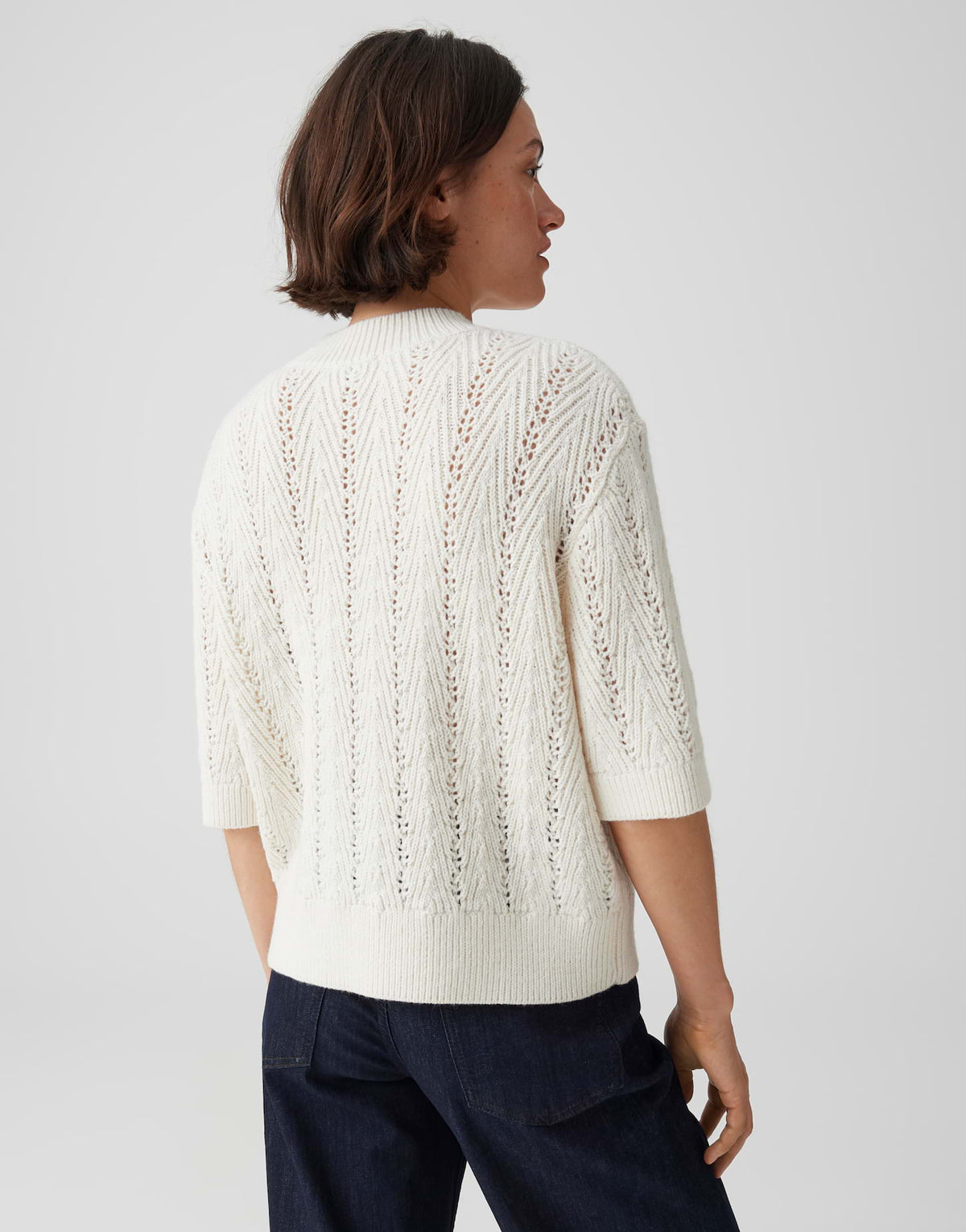 OPUS Kurzarmpullover mit Ajourstrickmuster Regular Fit Pudy