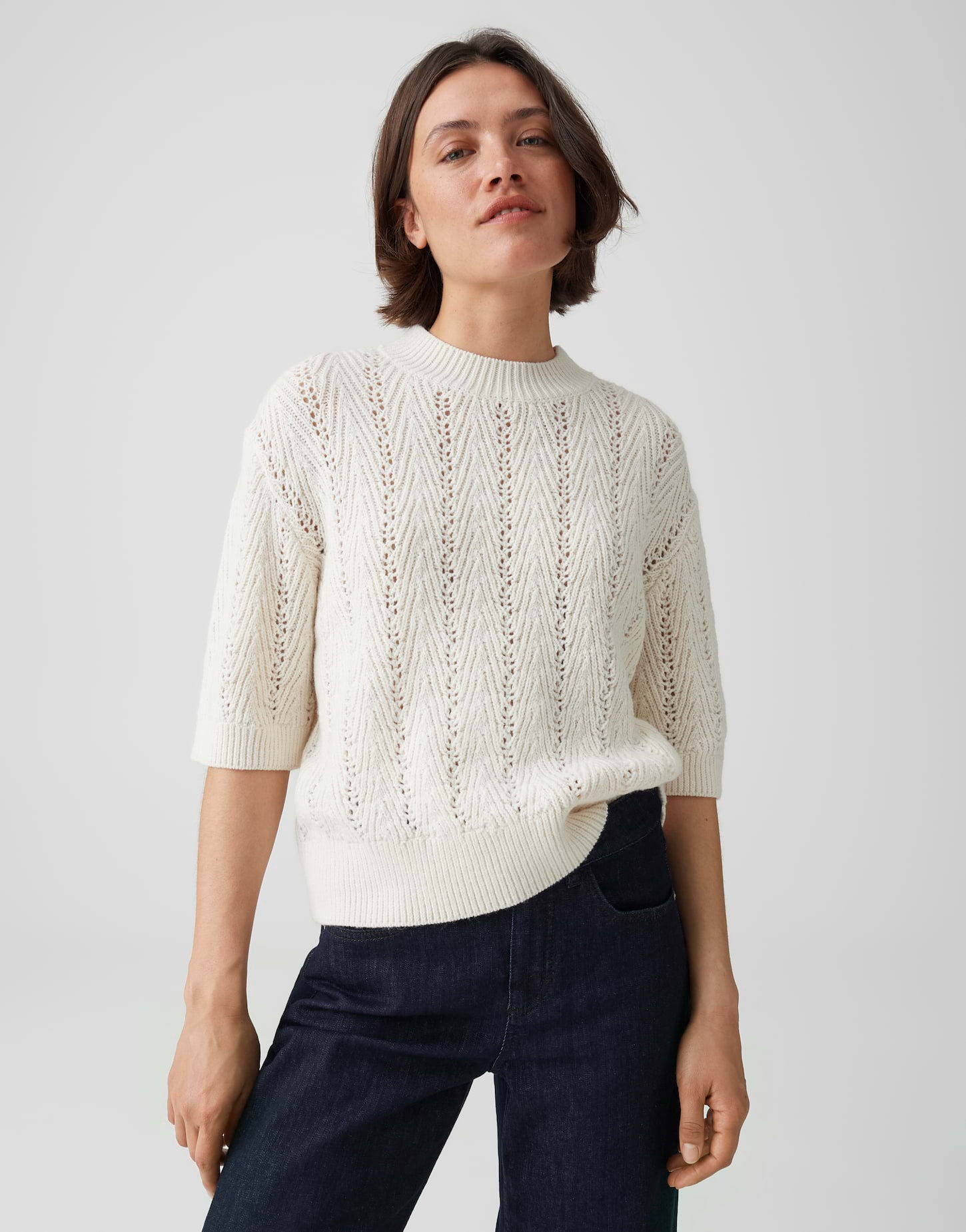 OPUS Kurzarmpullover mit Ajourstrickmuster Regular Fit Pudy