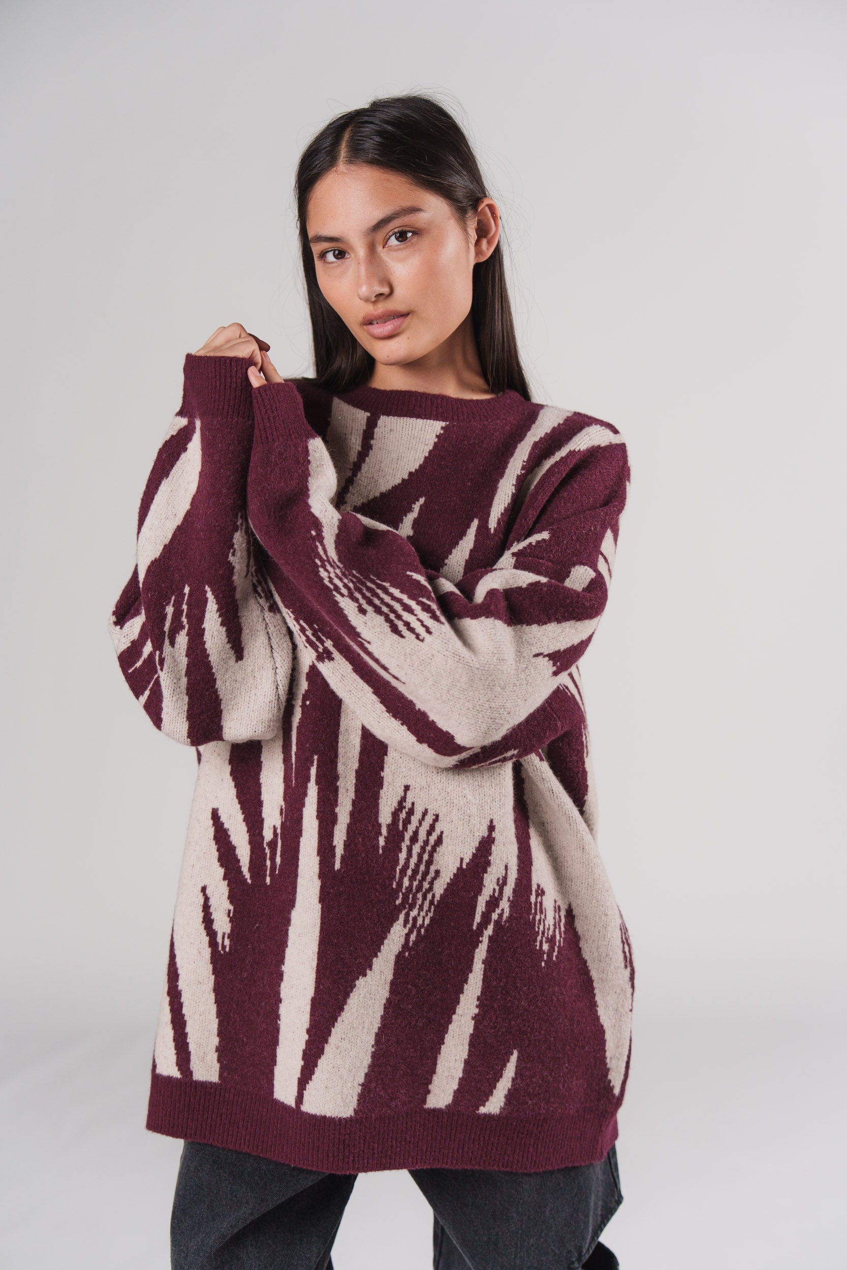Karo Kauer Knit Sweater Graphic Plum