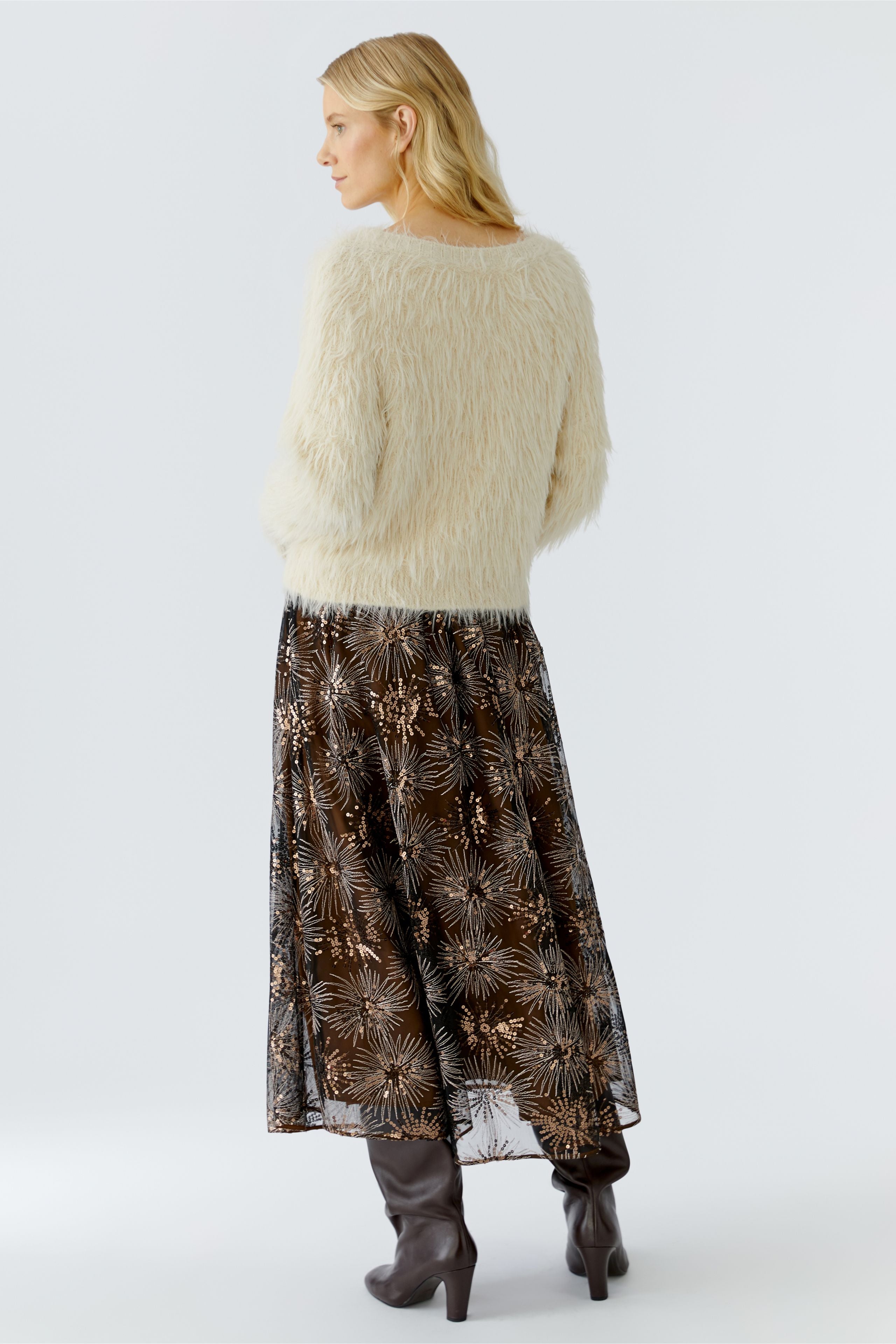 Oui Pullover mit langhaarigen Fellchengarn