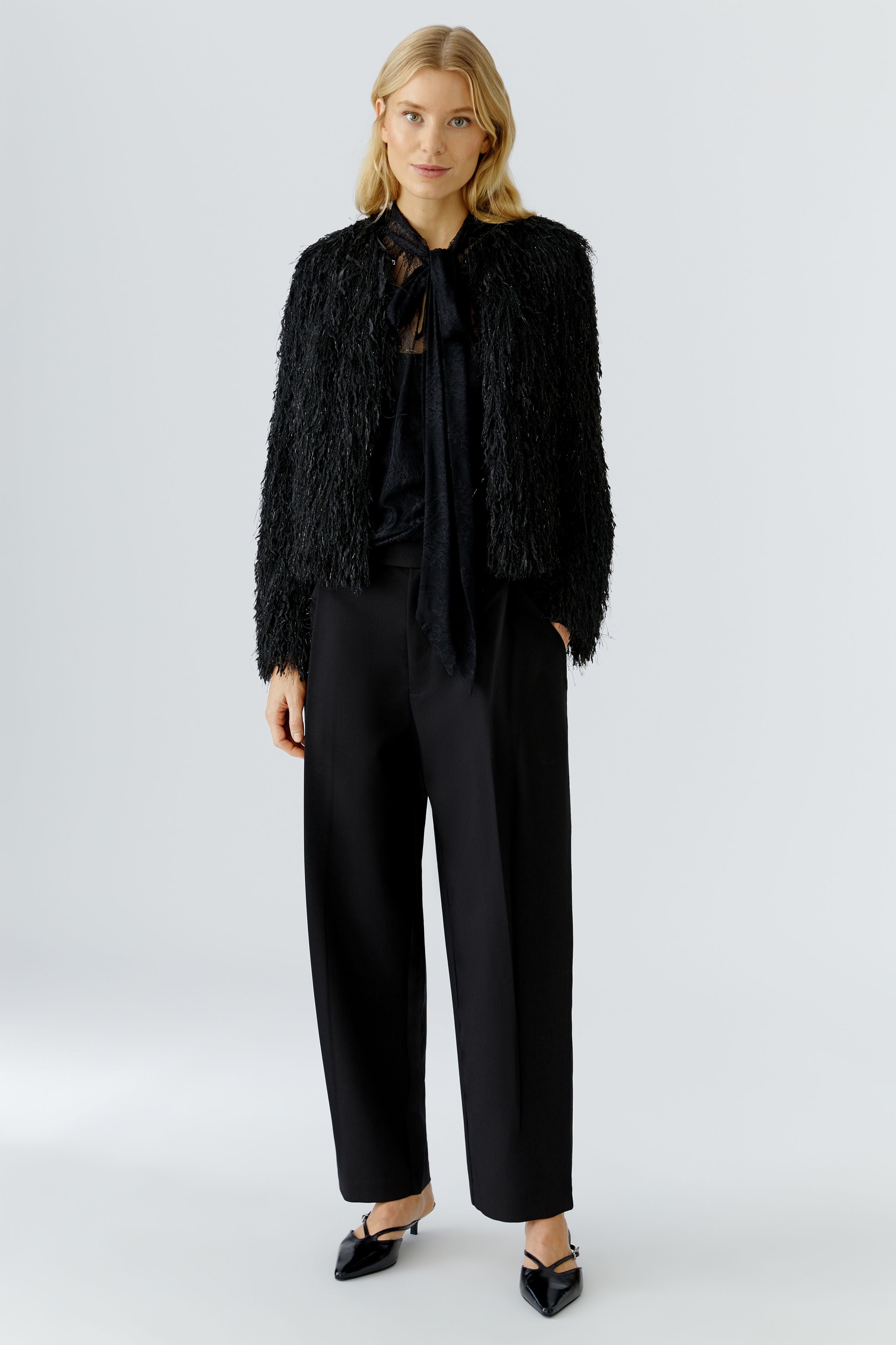 OUI Jacke mit Fransen und Glanzgar