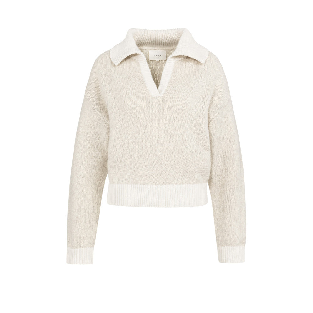 Yaya Strickpullover mit Kragen und Rändern in Kontrastfarbe