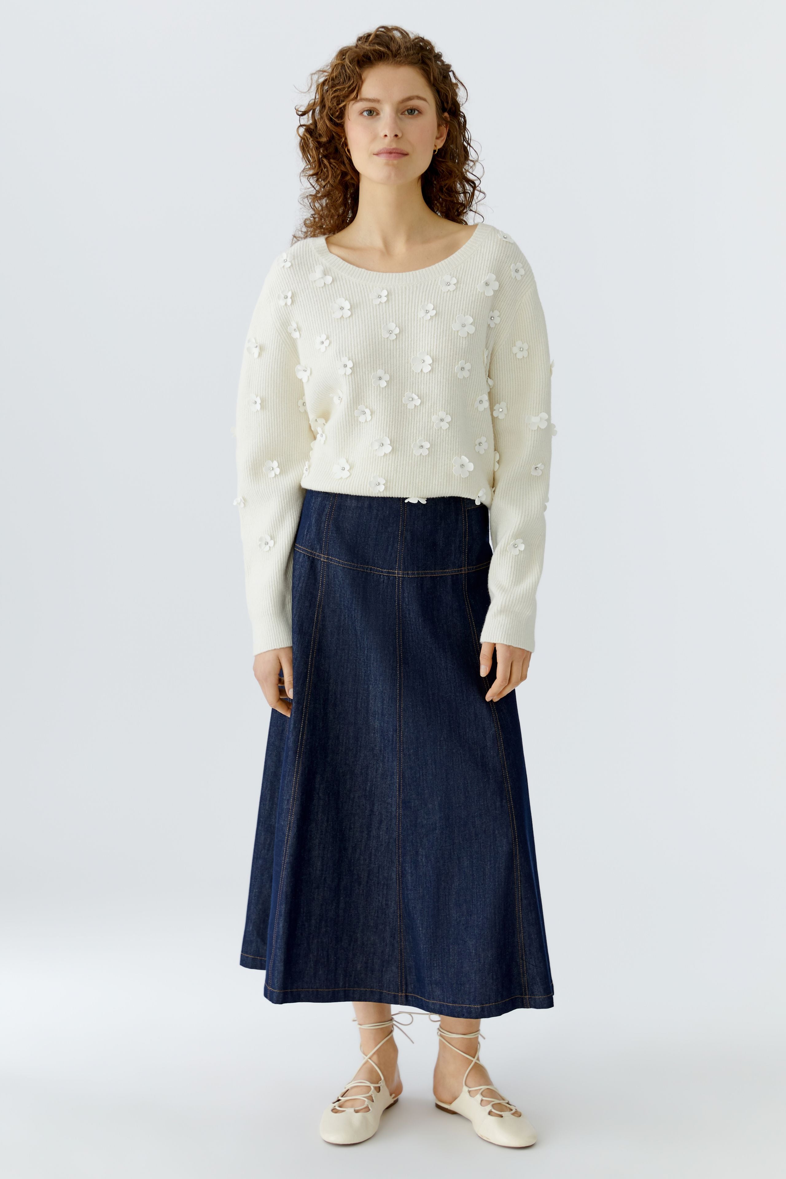 OUI Pullover mit applizierten Blüten