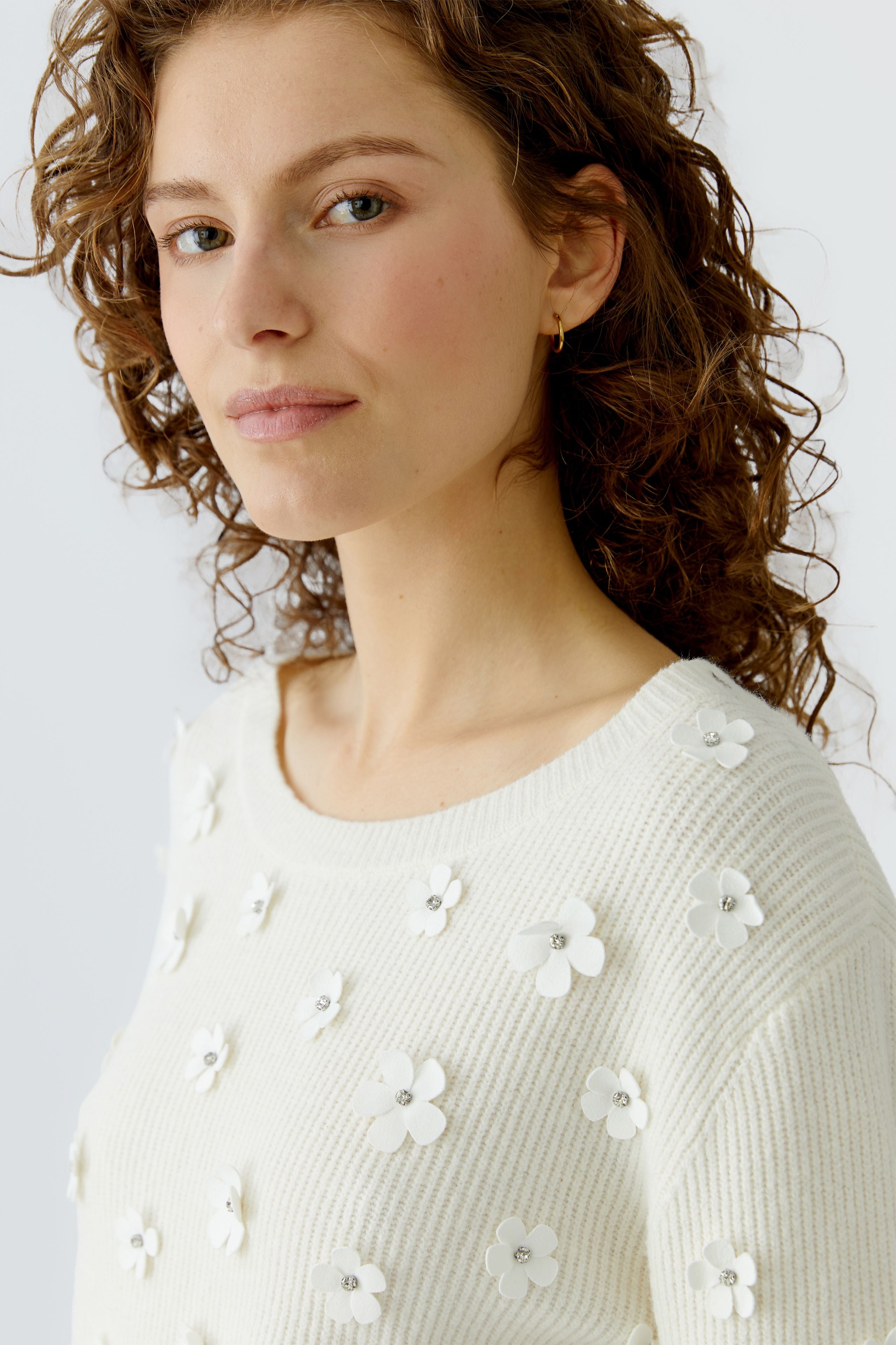 OUI Pullover mit applizierten Blüten