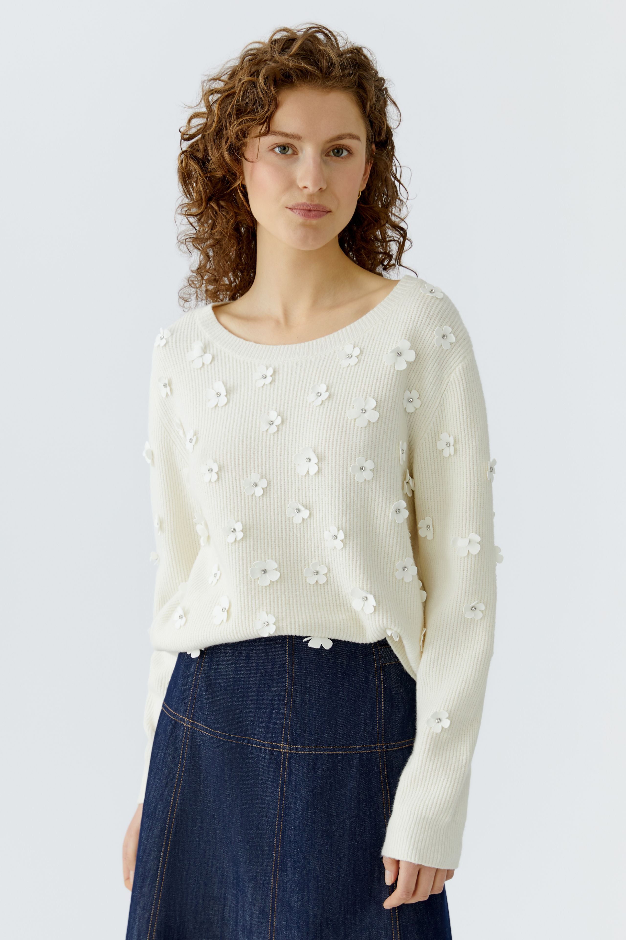 OUI Pullover mit applizierten Blüten