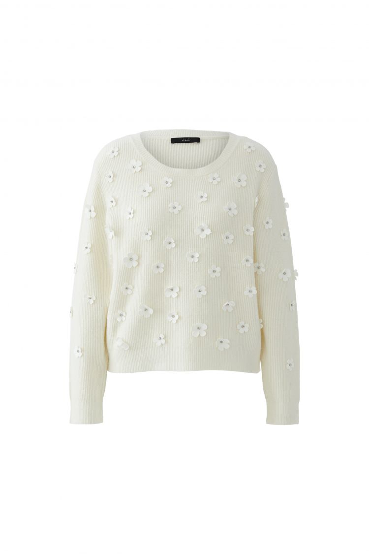 OUI Pullover mit applizierten Blüten
