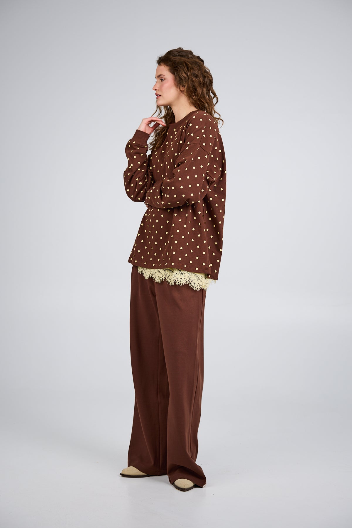 Oh April Oversized Longsleeve Little Thing Cocoa Dust Polkadot