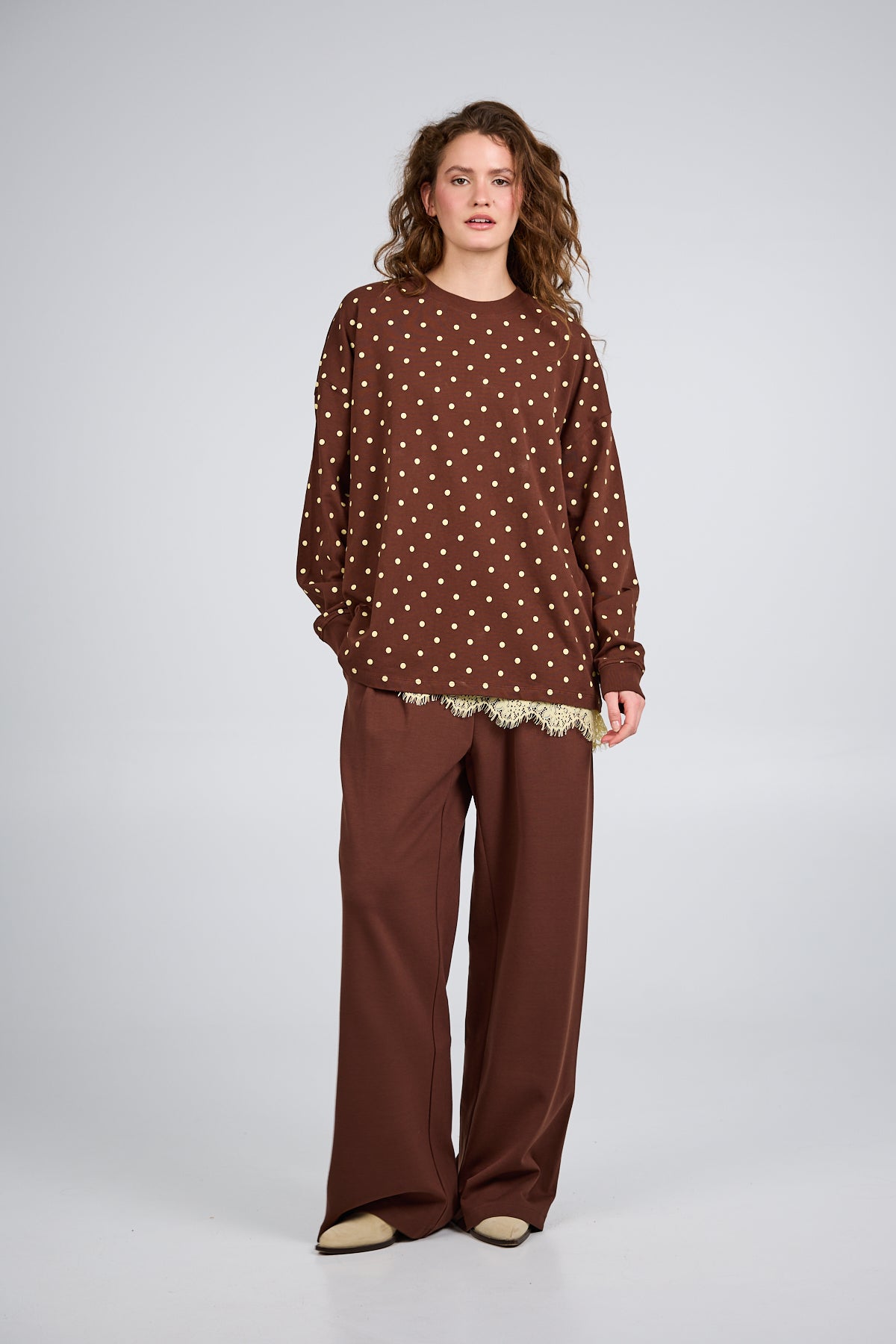 Oh April Oversized Longsleeve Little Thing Cocoa Dust Polkadot