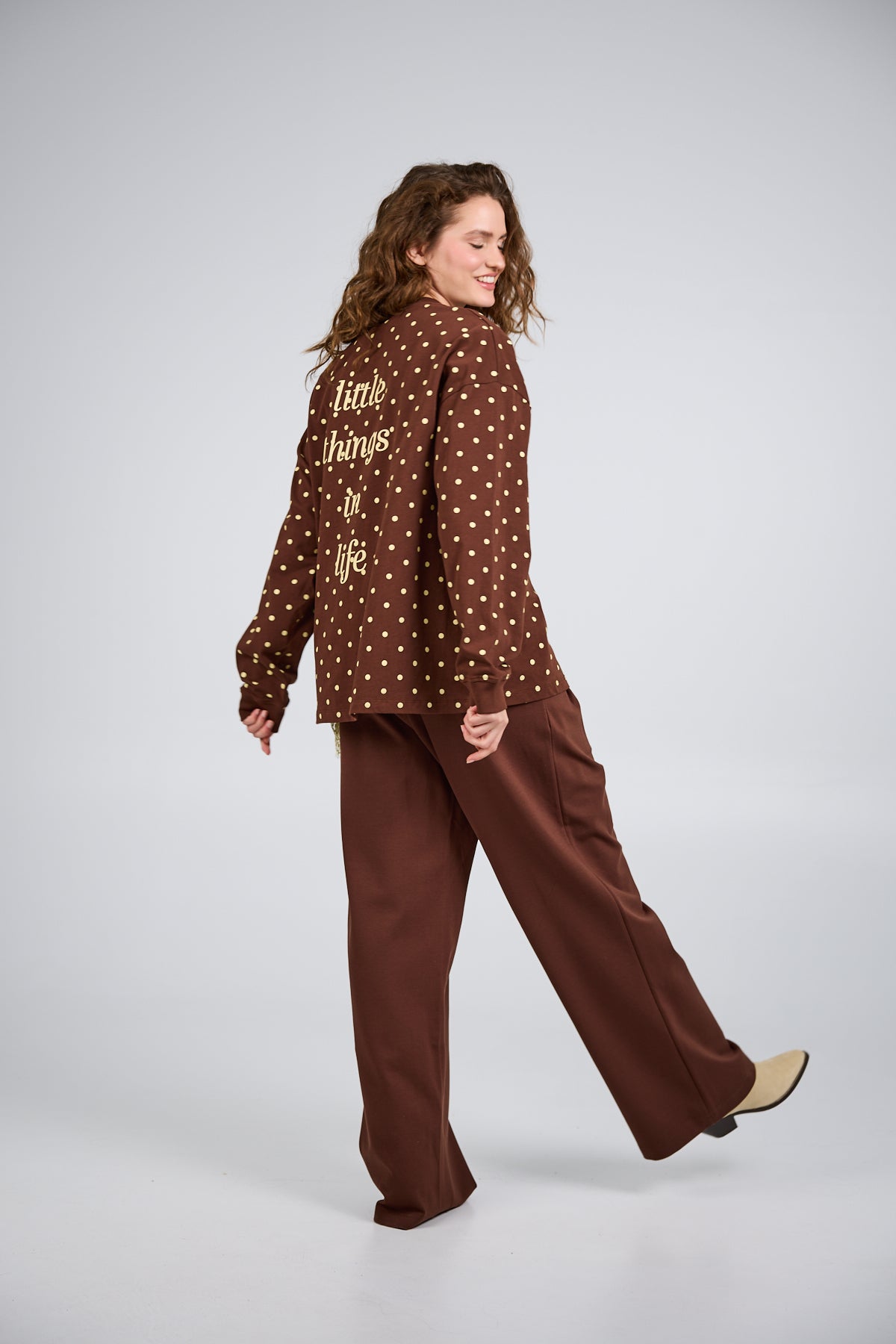 Oh April Oversized Longsleeve Little Thing Cocoa Dust Polkadot