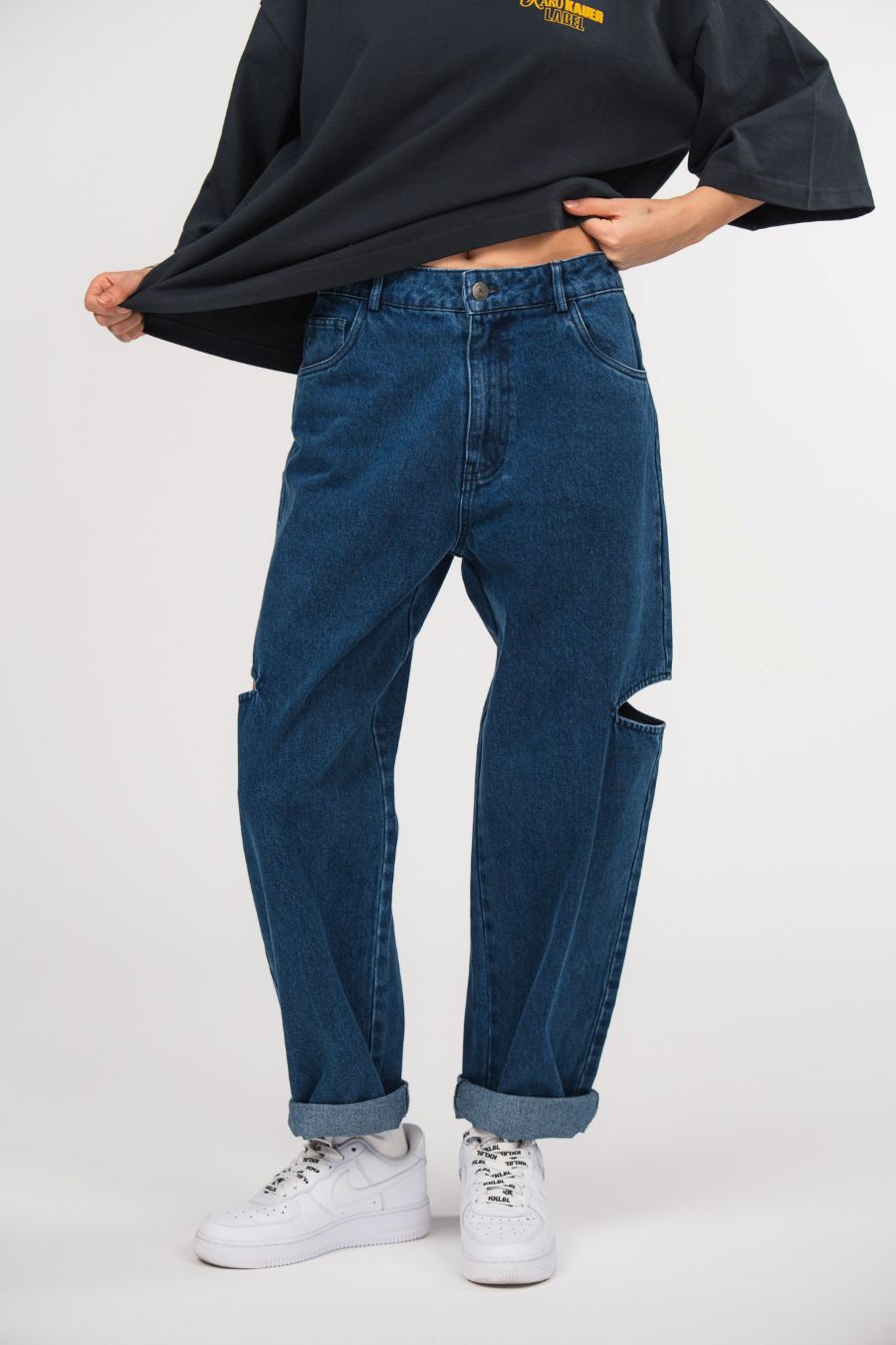 Karo Kauer Denim Pants Dark Blue Cut Out Petite