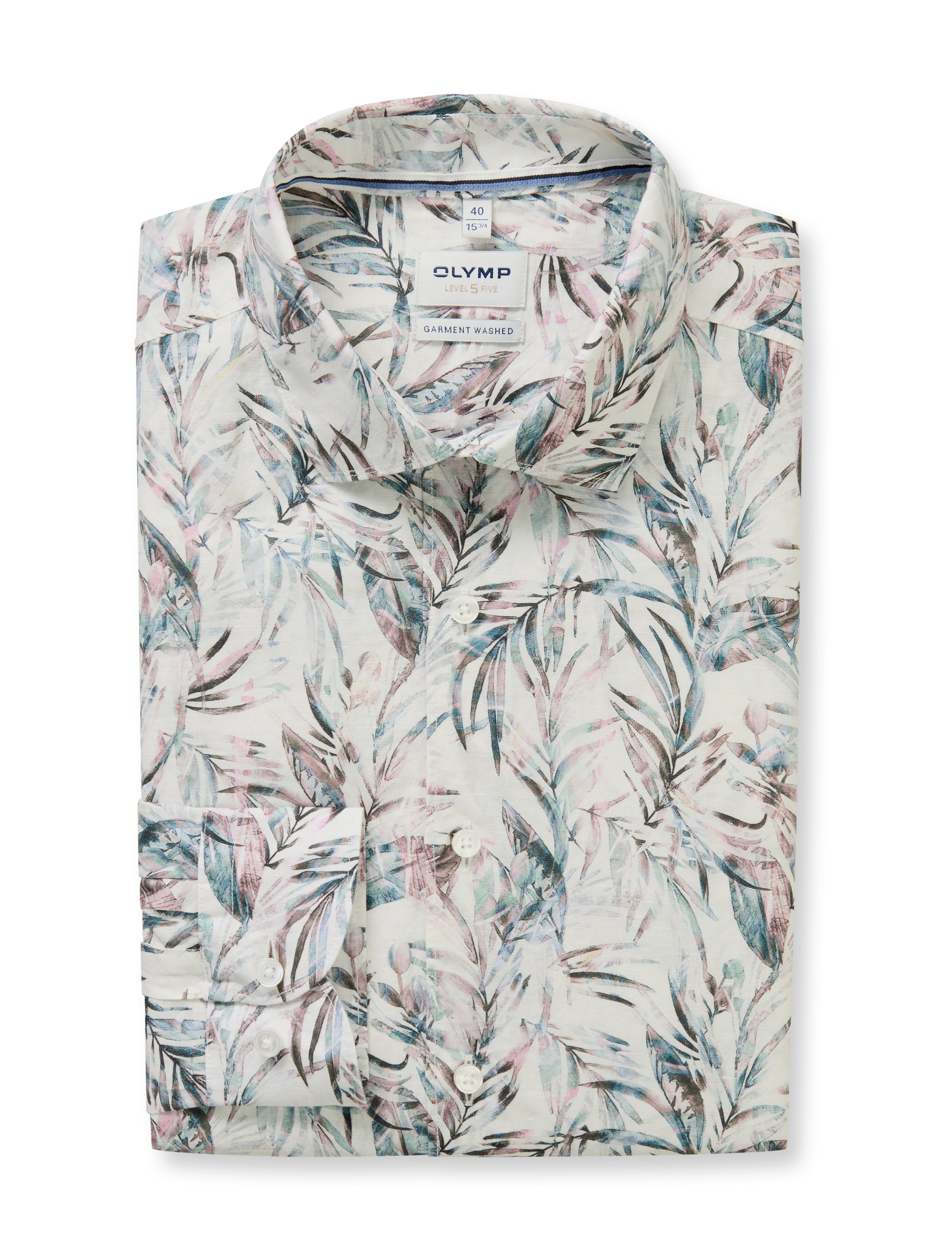 OLYMP Body Fit garment washed Businesshemd Level Five in Beige