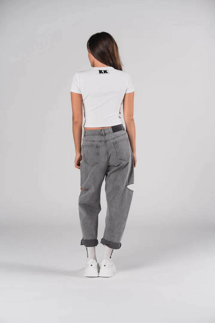 Karo Kauer Denim Pants Grey Cut Out Petite