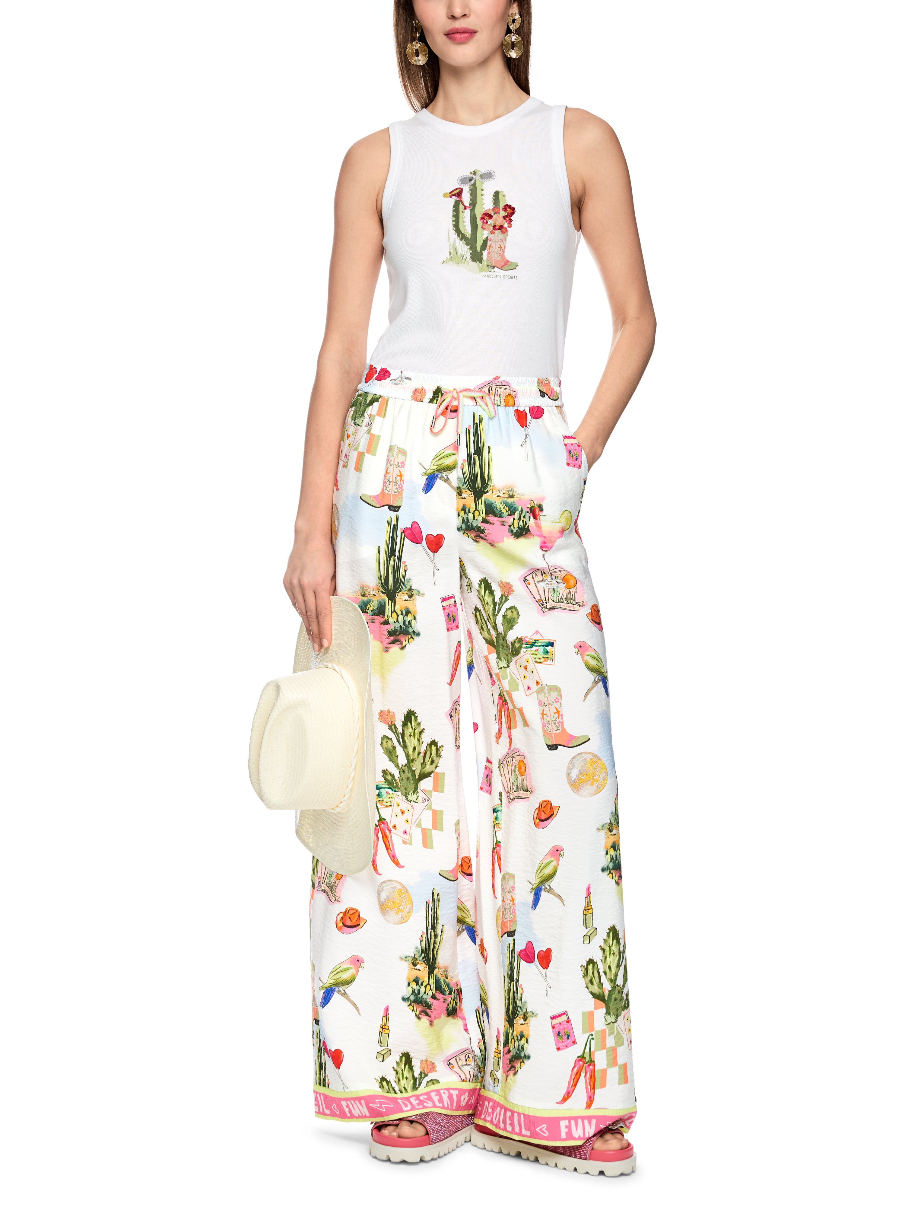 Marc Cain Ripp-Top mit Kaktus-Print
