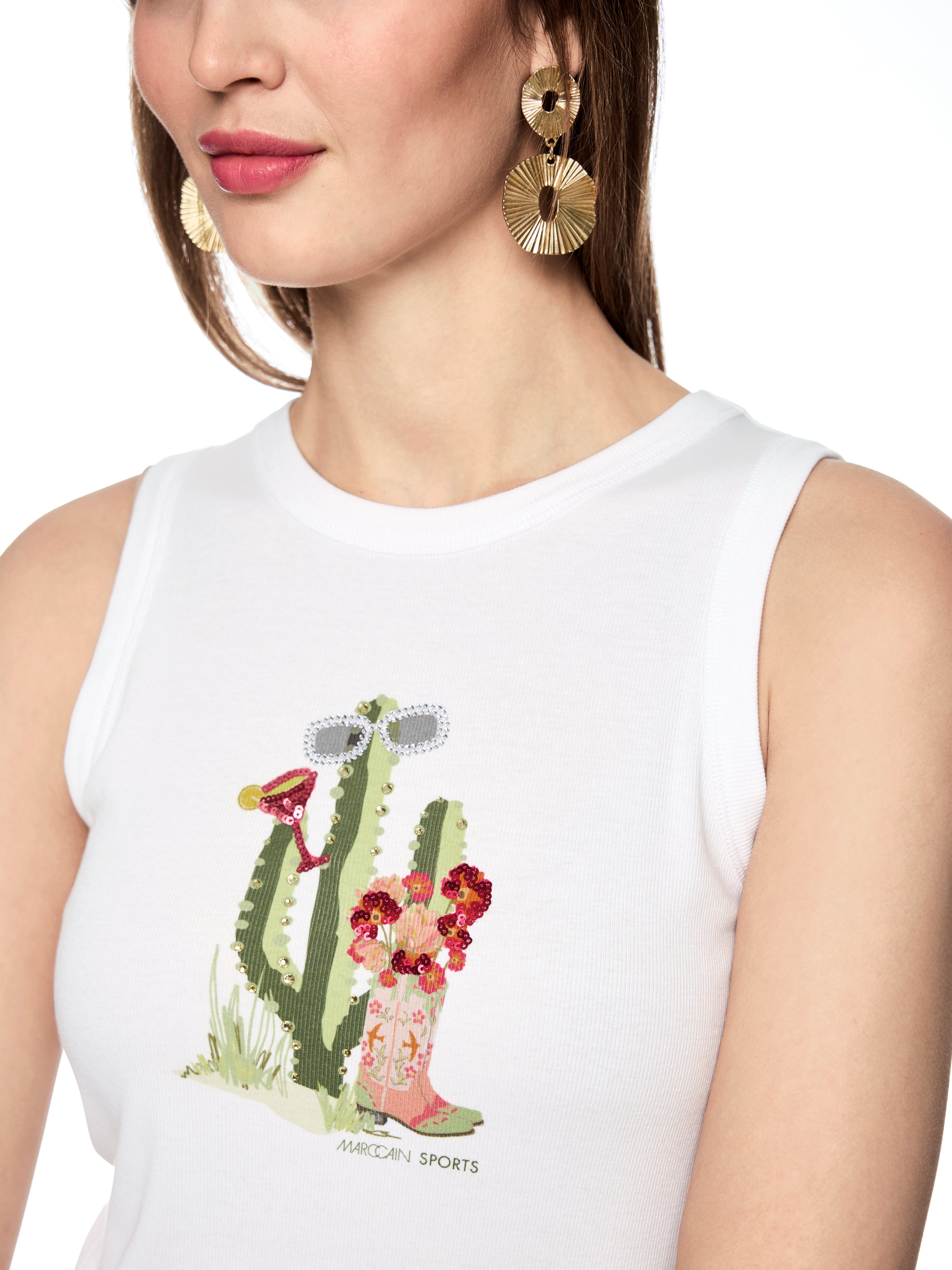 Marc Cain Ripp-Top mit Kaktus-Print