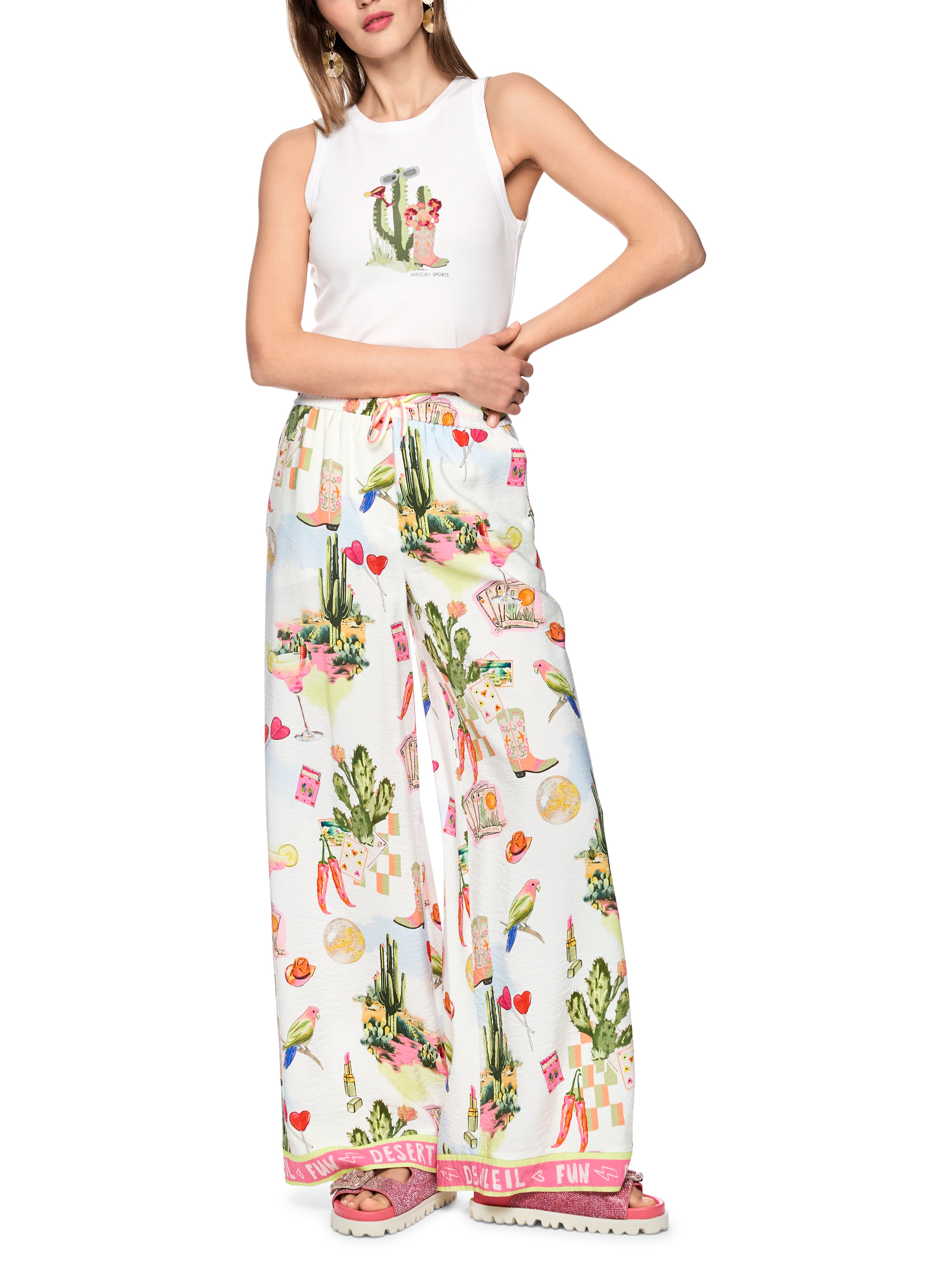 Marc Cain Ripp-Top mit Kaktus-Print