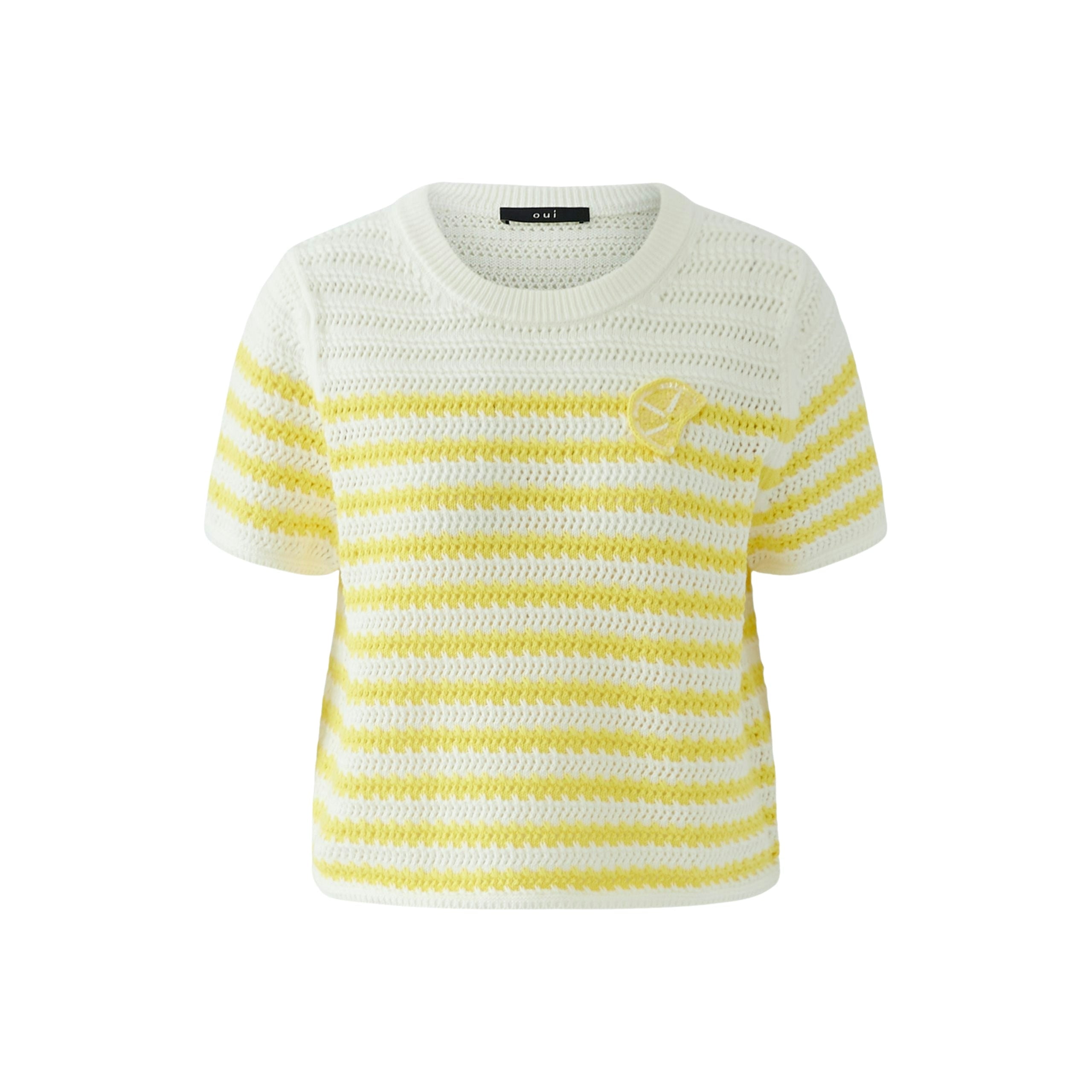OUI Halbarm Pullover mit gestrickter Zitronenscheibe