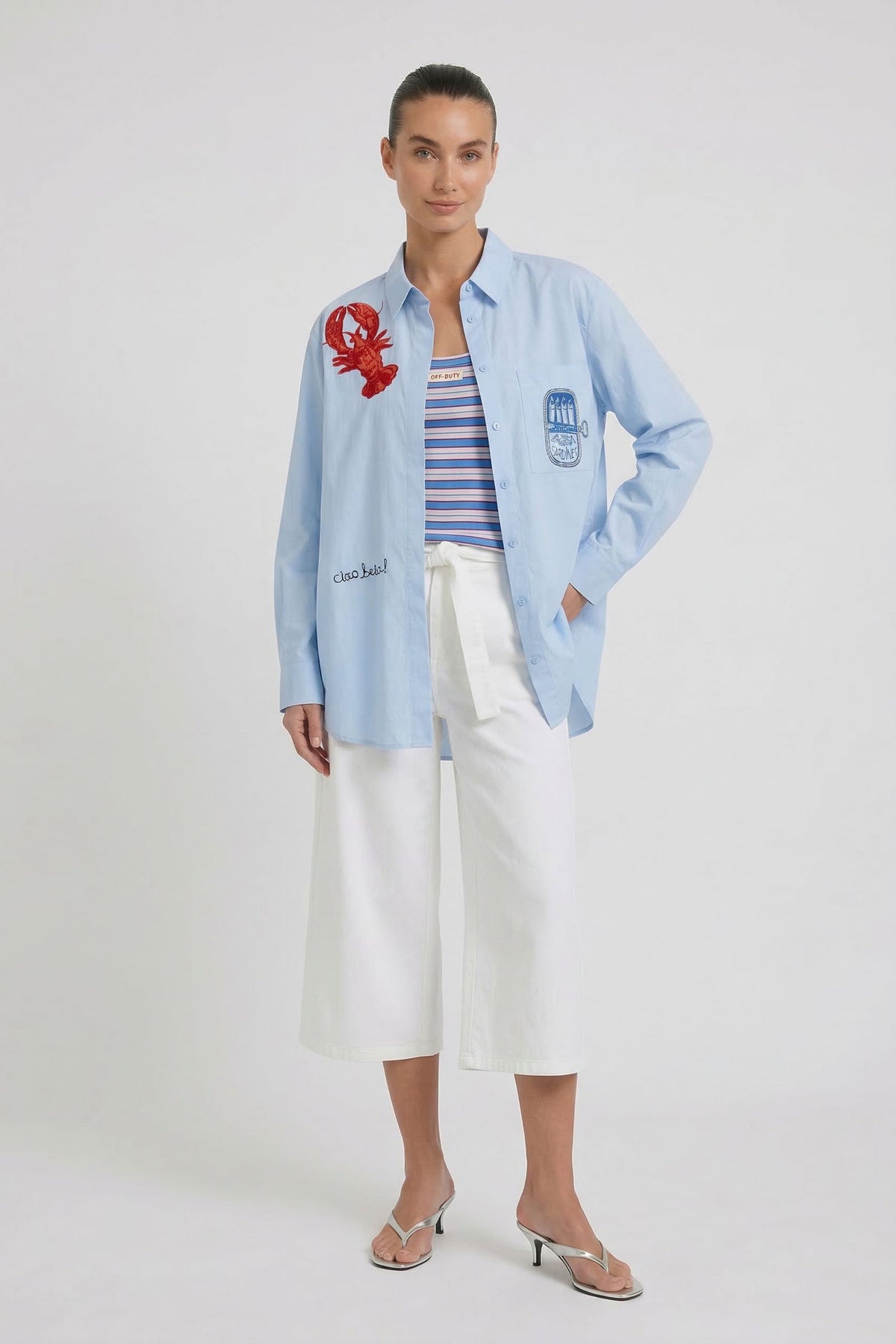 OUI Oversized Longbluse mit aufwändigen Dekorationen