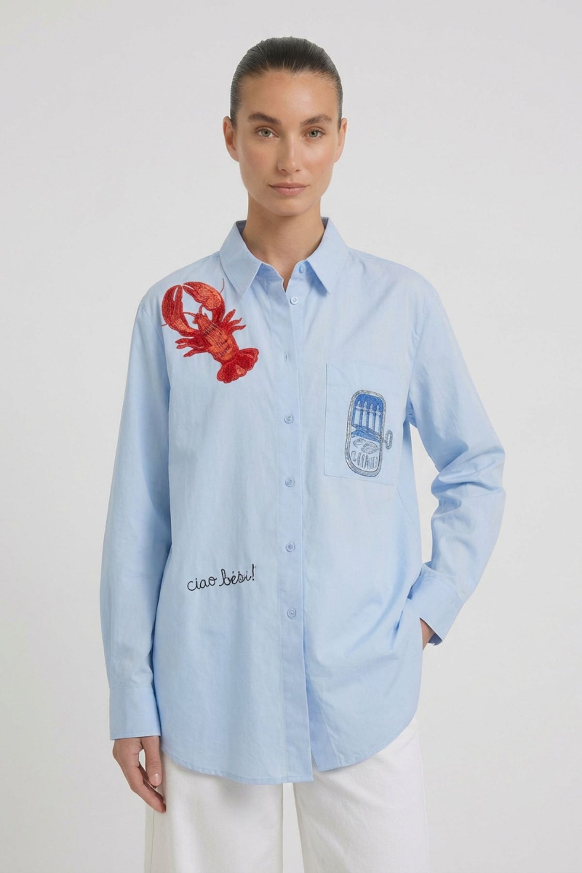 OUI Oversized Longbluse mit aufwändigen Dekorationen