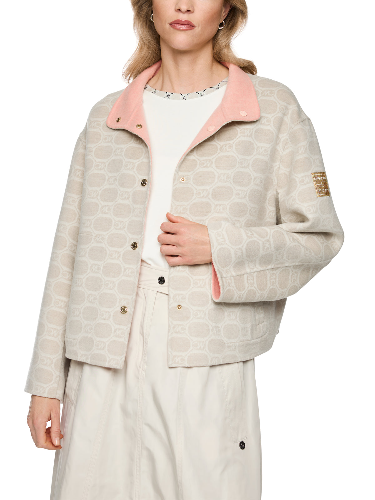 Marc Cain Wollmix-Wendejacke mit Chain-Logo-Print