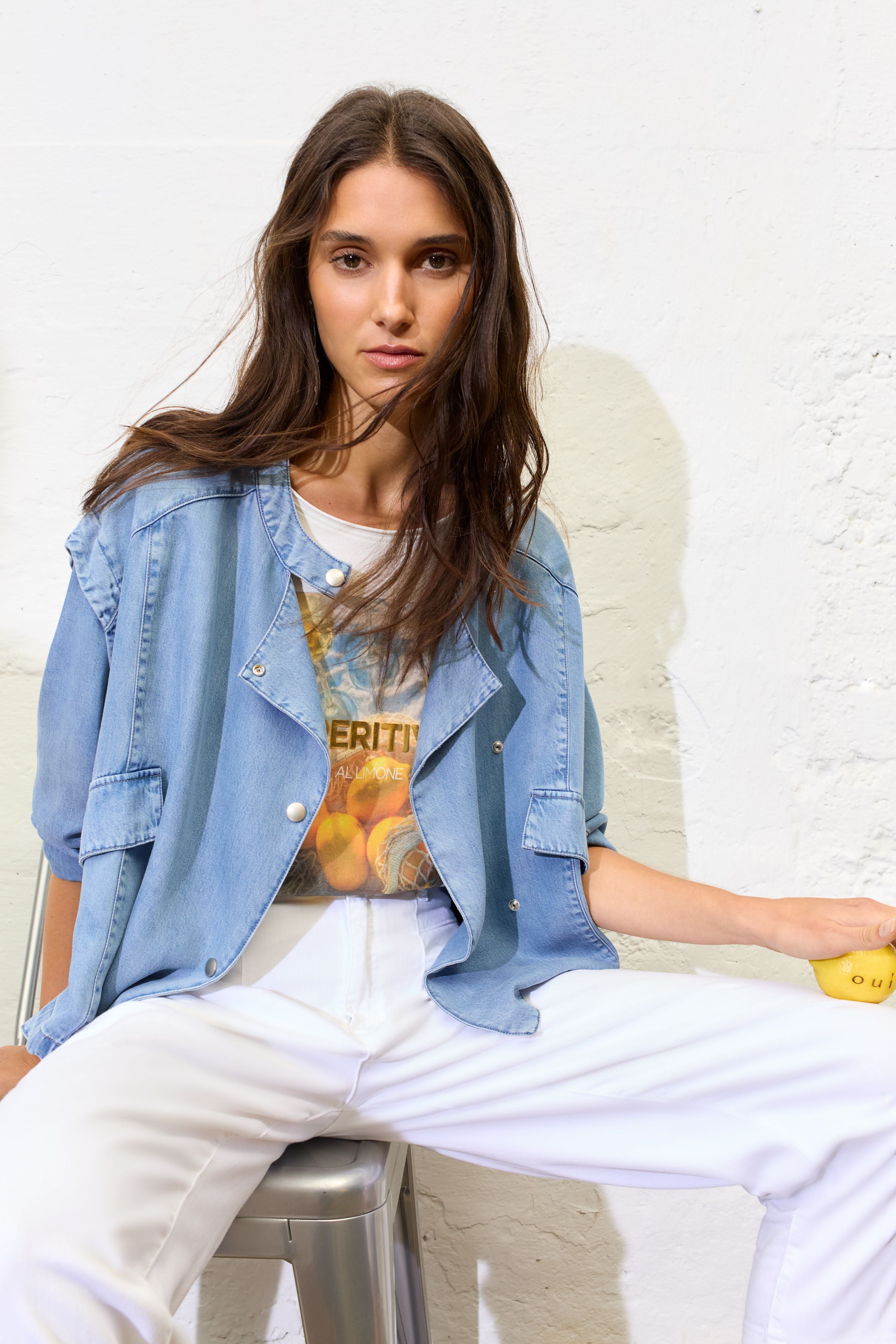 OUI Lässiges oversized T-Shirt mit Zitronendruck