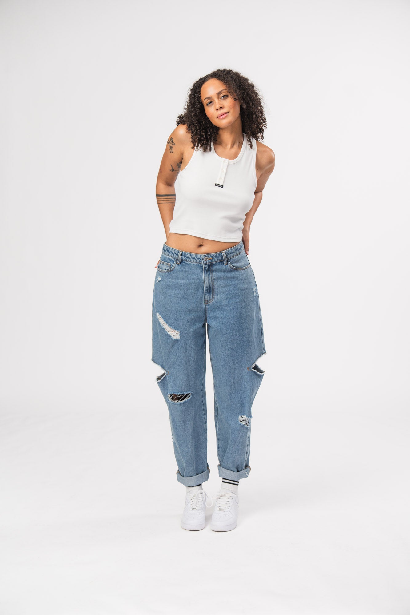 Karo Kauer Denim Pants Cut Out Distressed