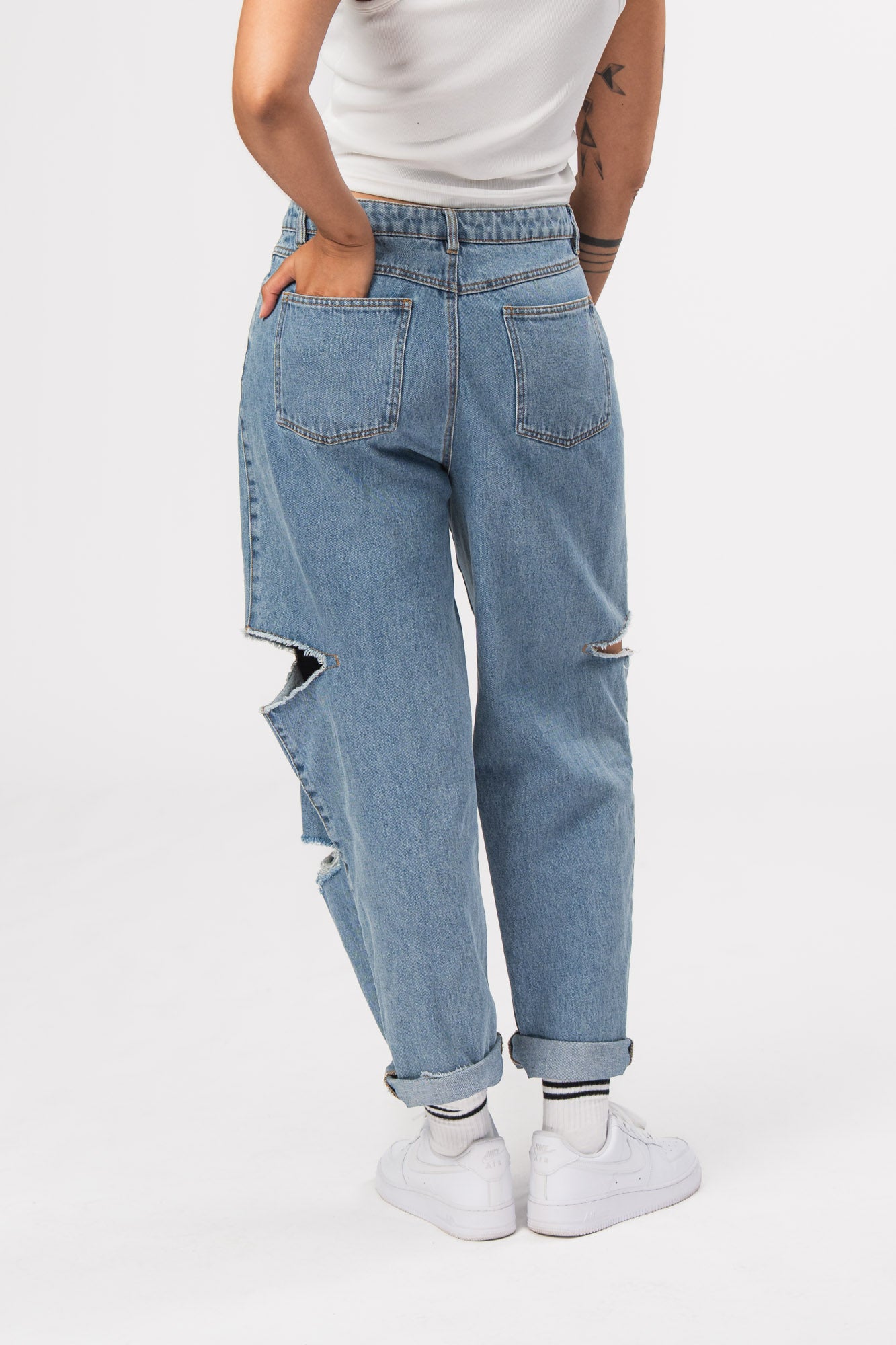 Karo Kauer Denim Pants Cut Out Distressed