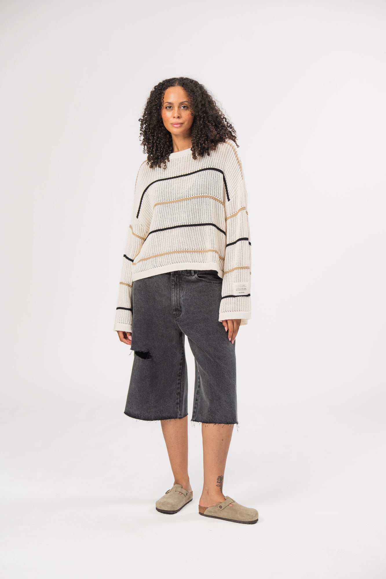 Karo Kauer Knit Sweater Striped Beige