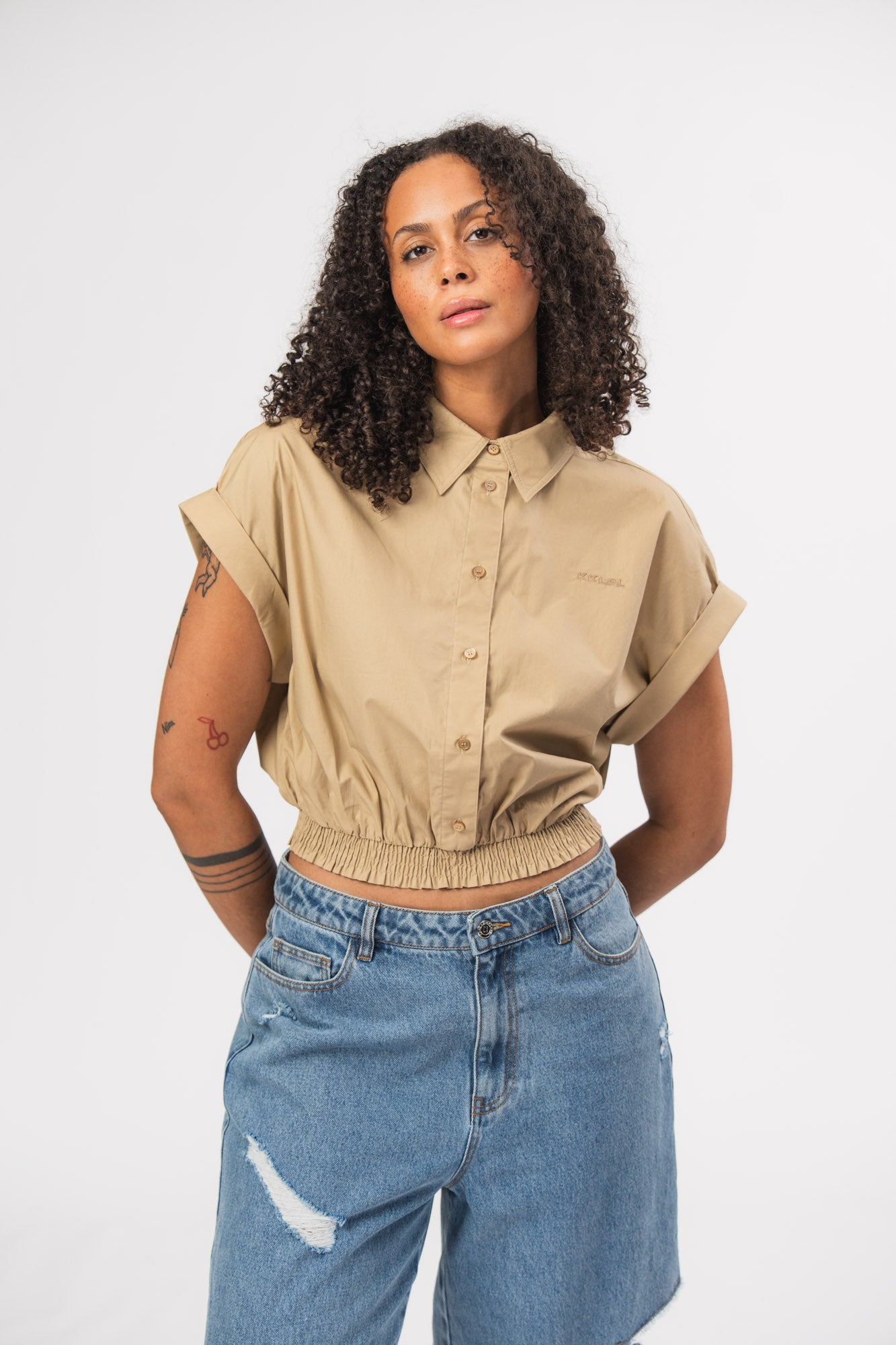 Karo Kauer Cropped Blouse Beige