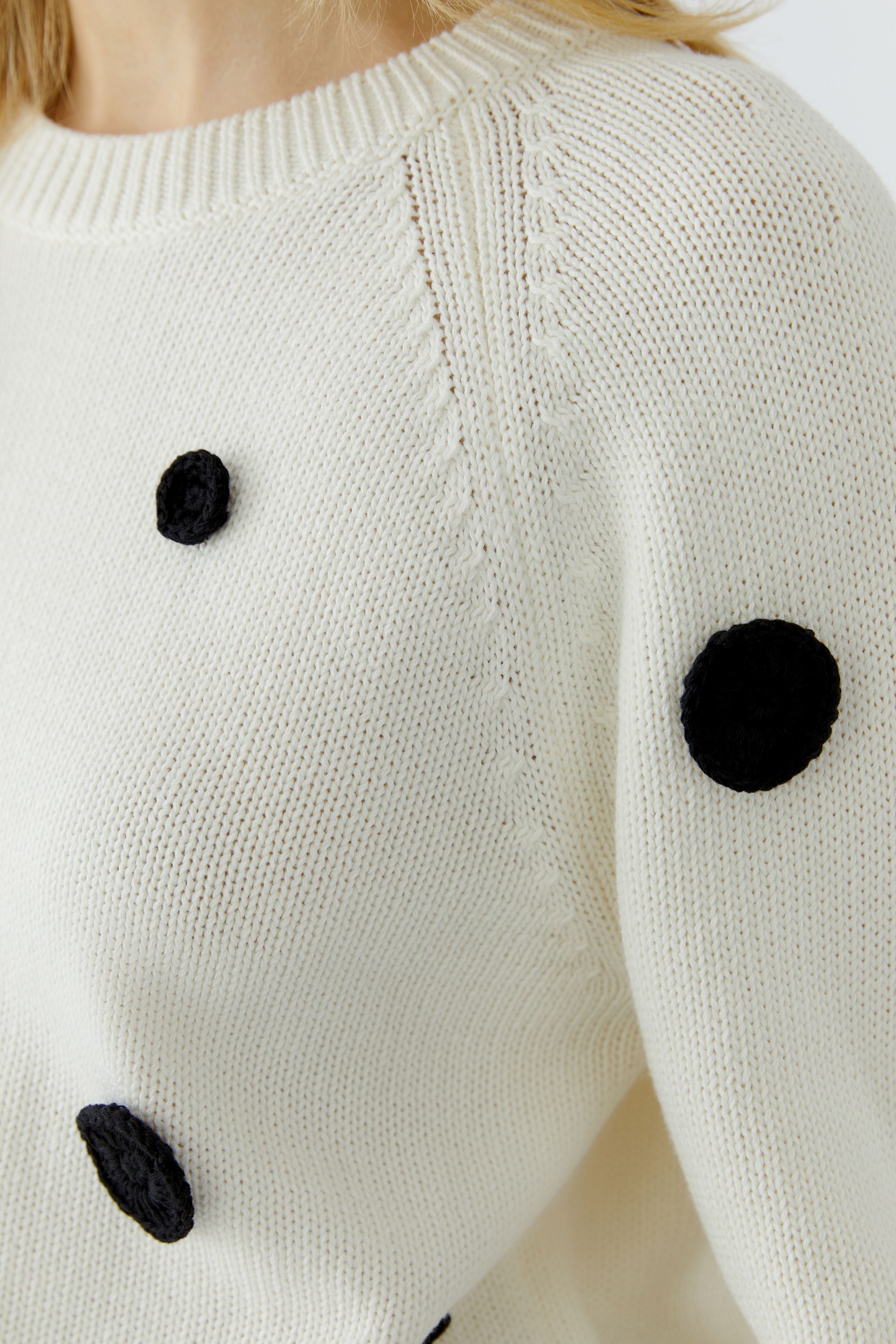 OUI Baumwollpullover mit gehäkelten aufgenähten Tupfen