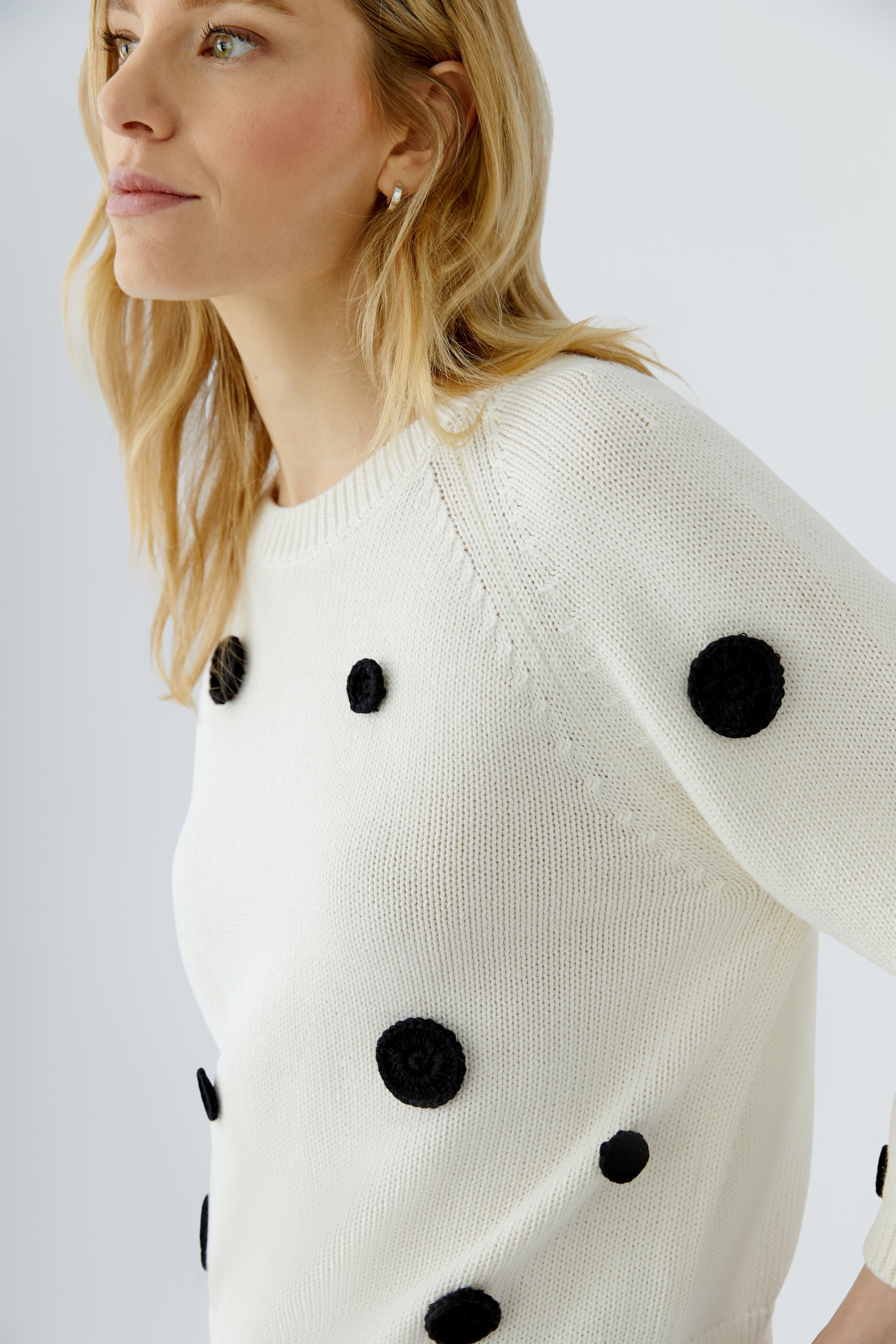 OUI Baumwollpullover mit gehäkelten aufgenähten Tupfen