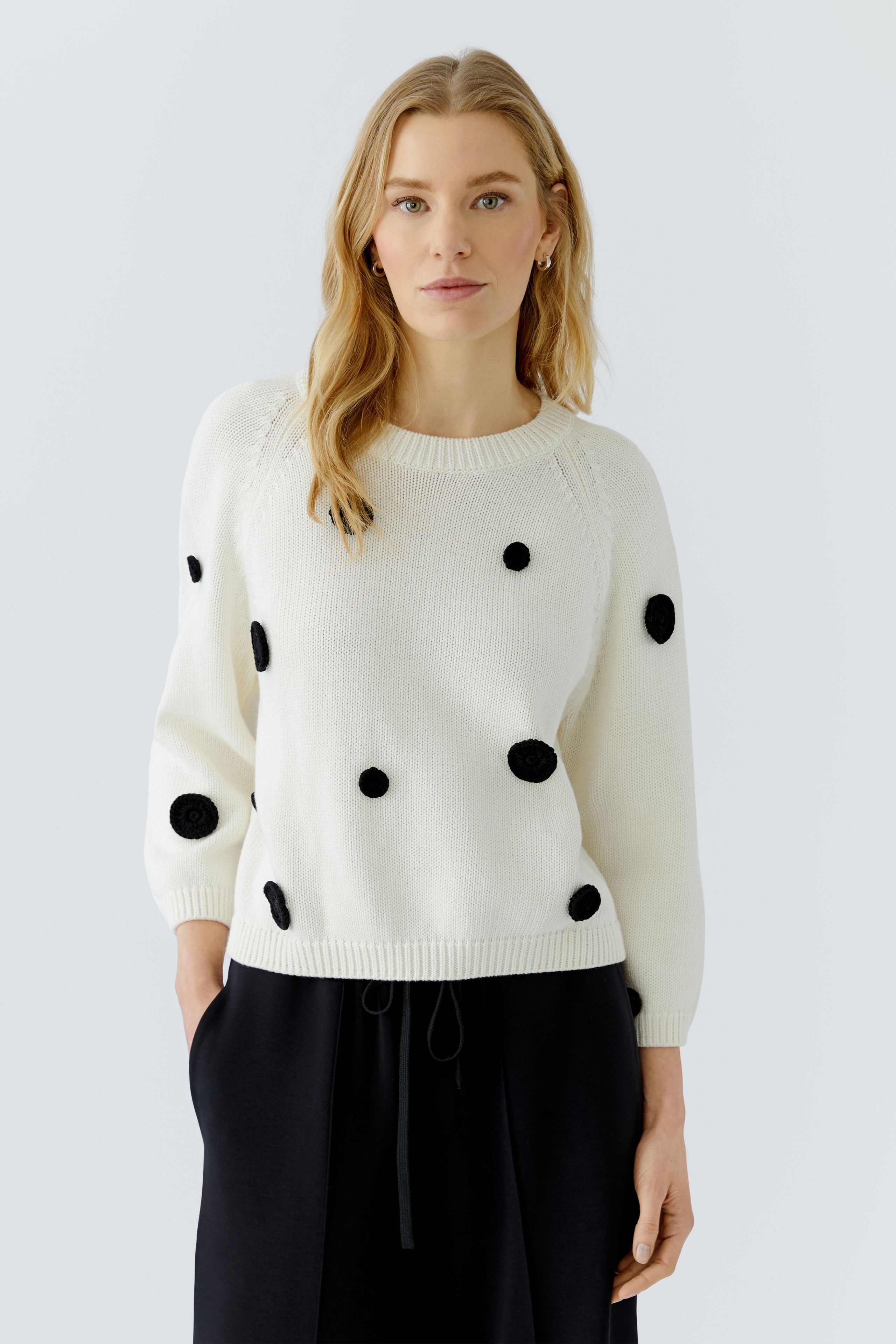 OUI Baumwollpullover mit gehäkelten aufgenähten Tupfen