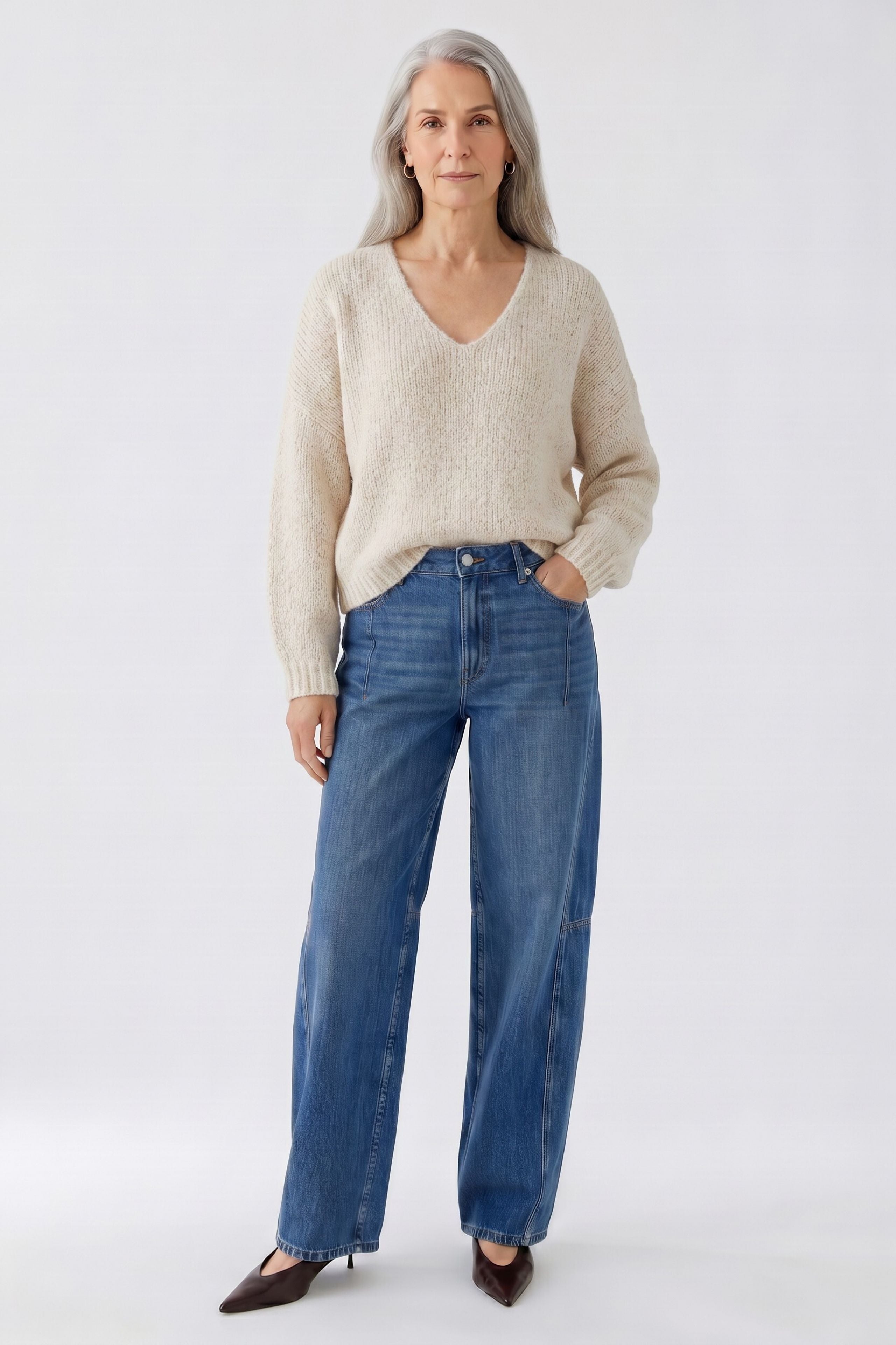 OUI V-Neck Pullover oversized geschnitten