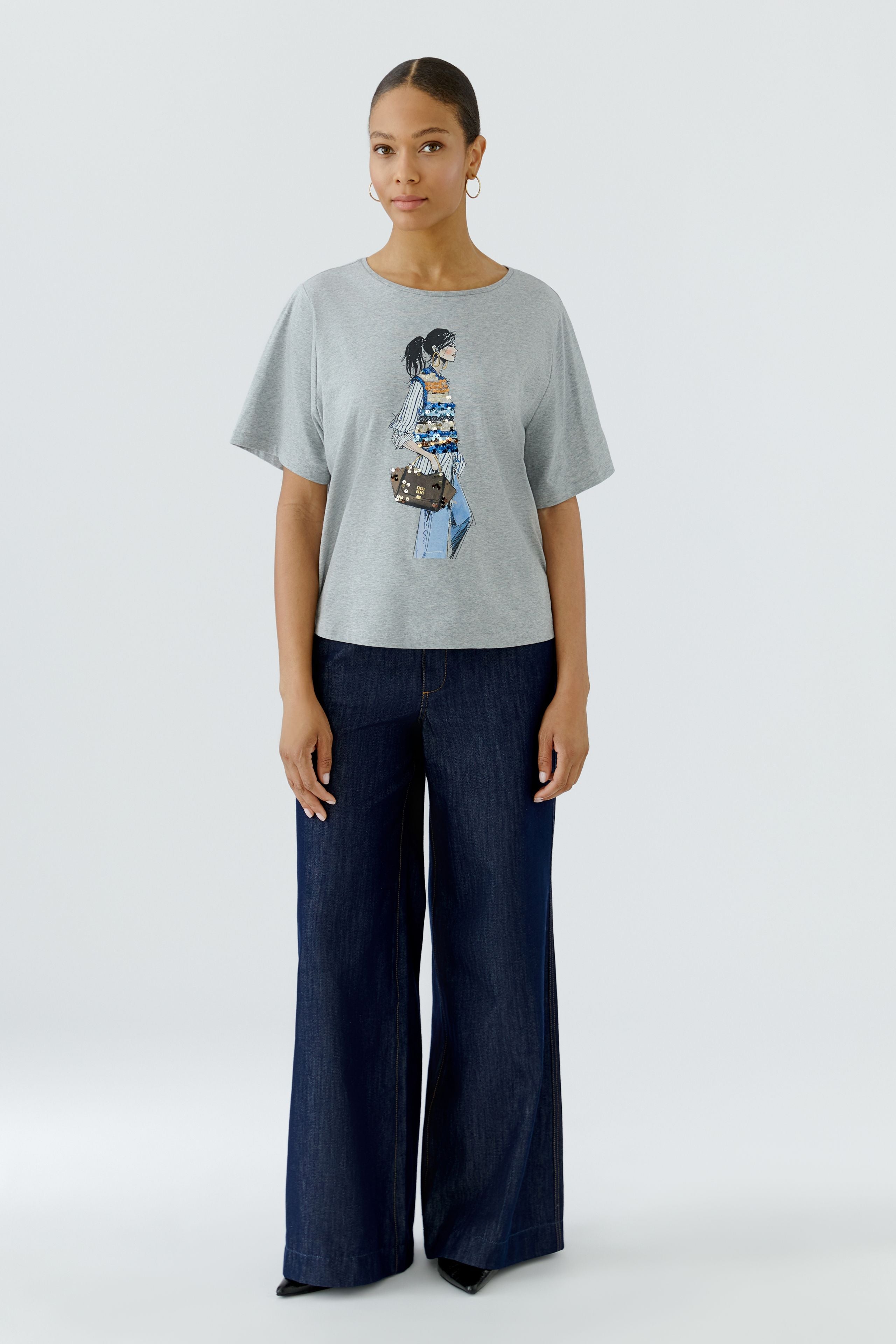 OUI T-Shirt im lässigen Shape mit Druck