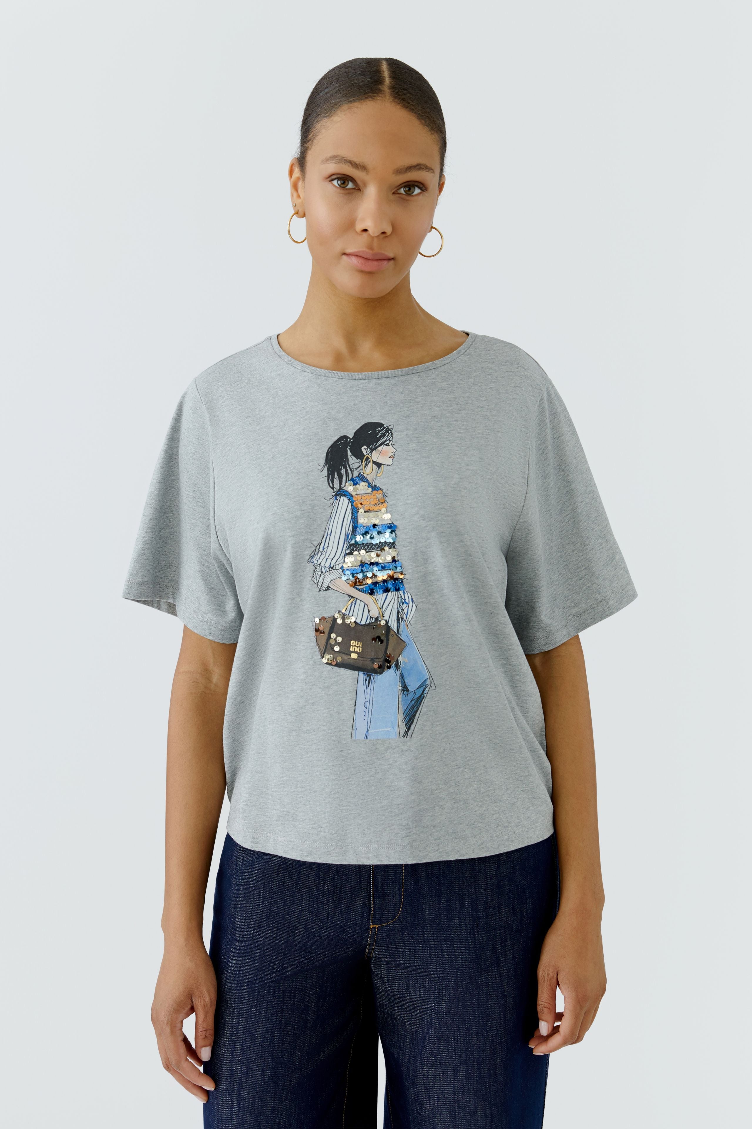 OUI T-Shirt im lässigen Shape mit Druck