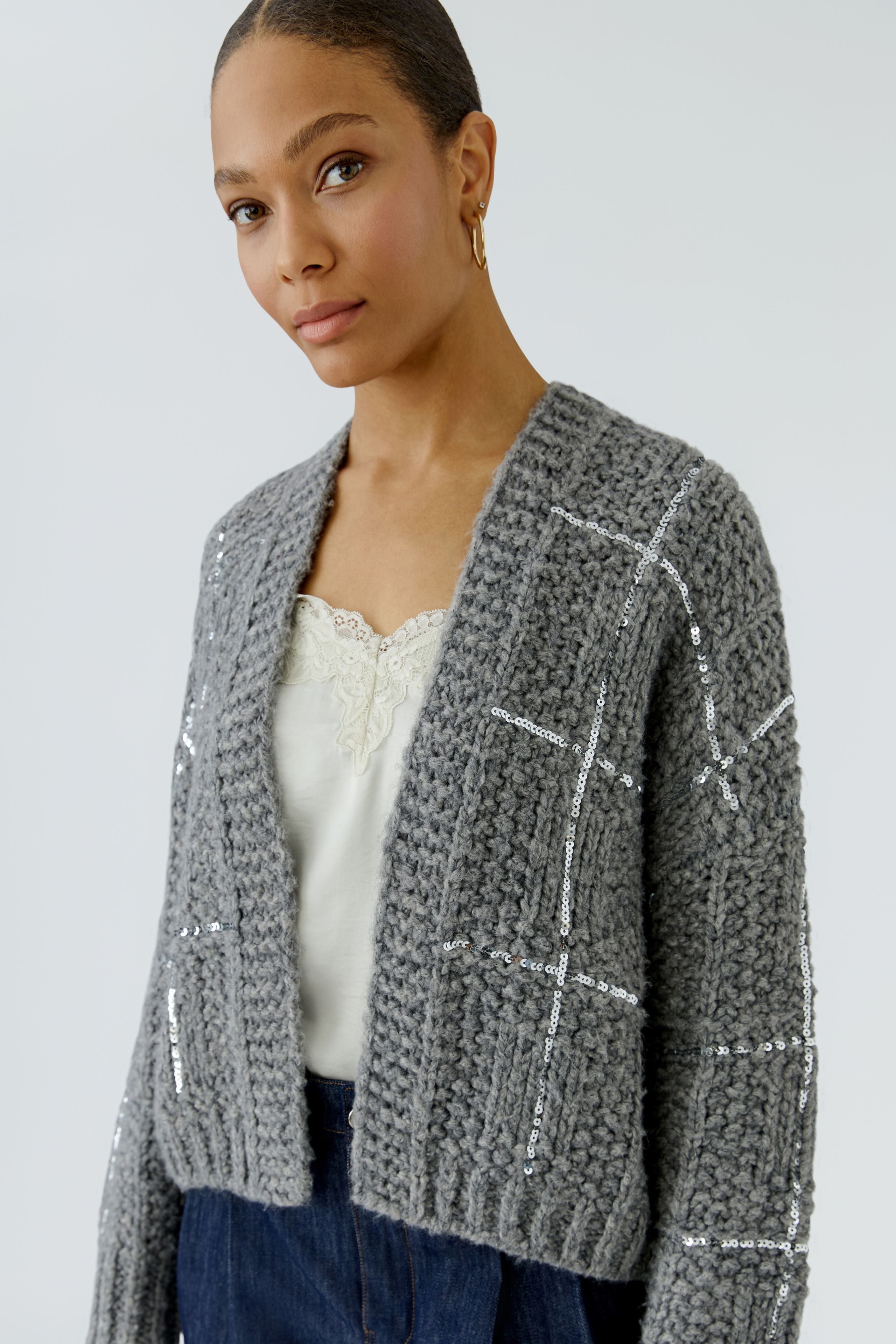 OUI Strickjacke mit eingestricktem Karomuster