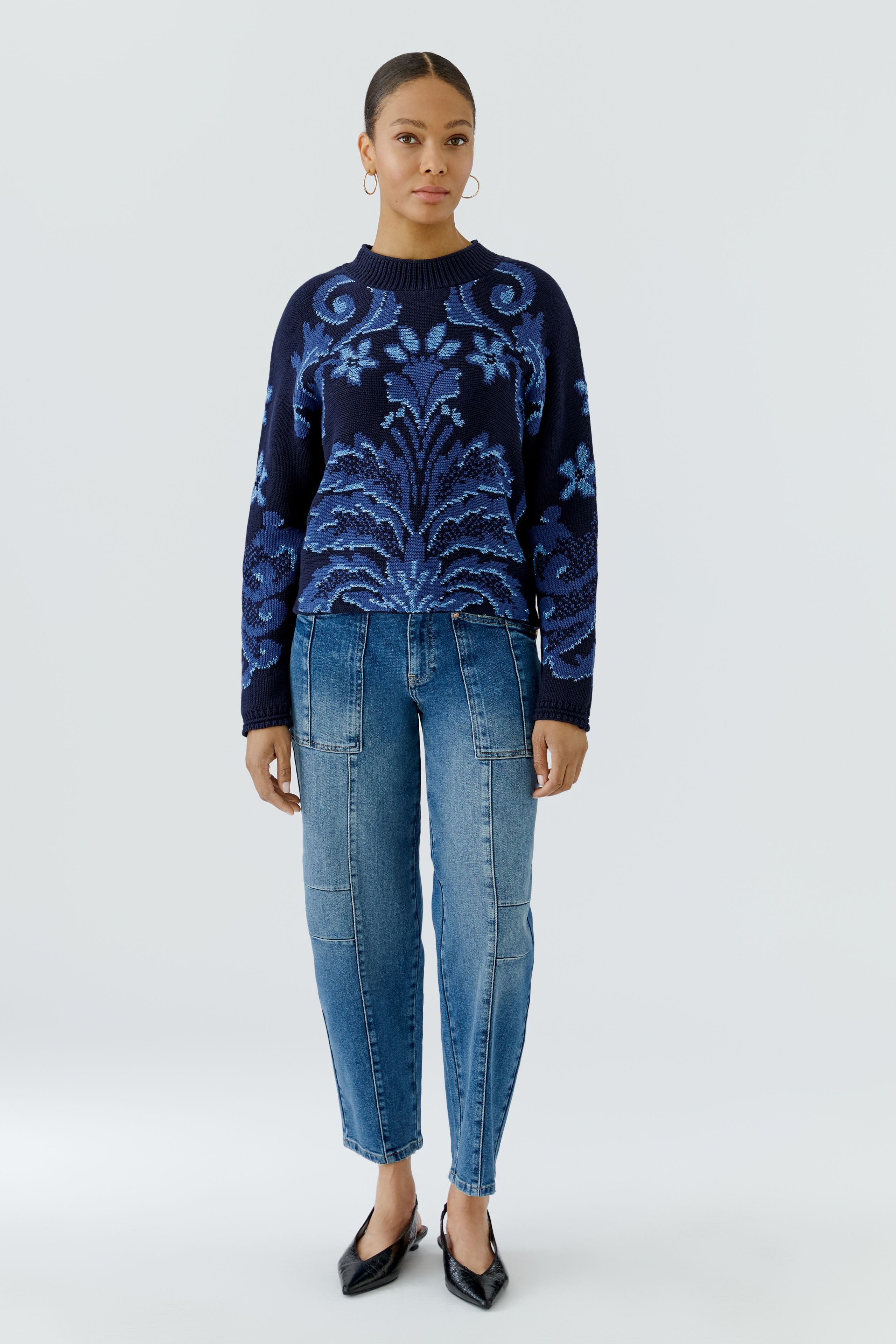 OUI Jacquard-Pullover mit Glanzgarn