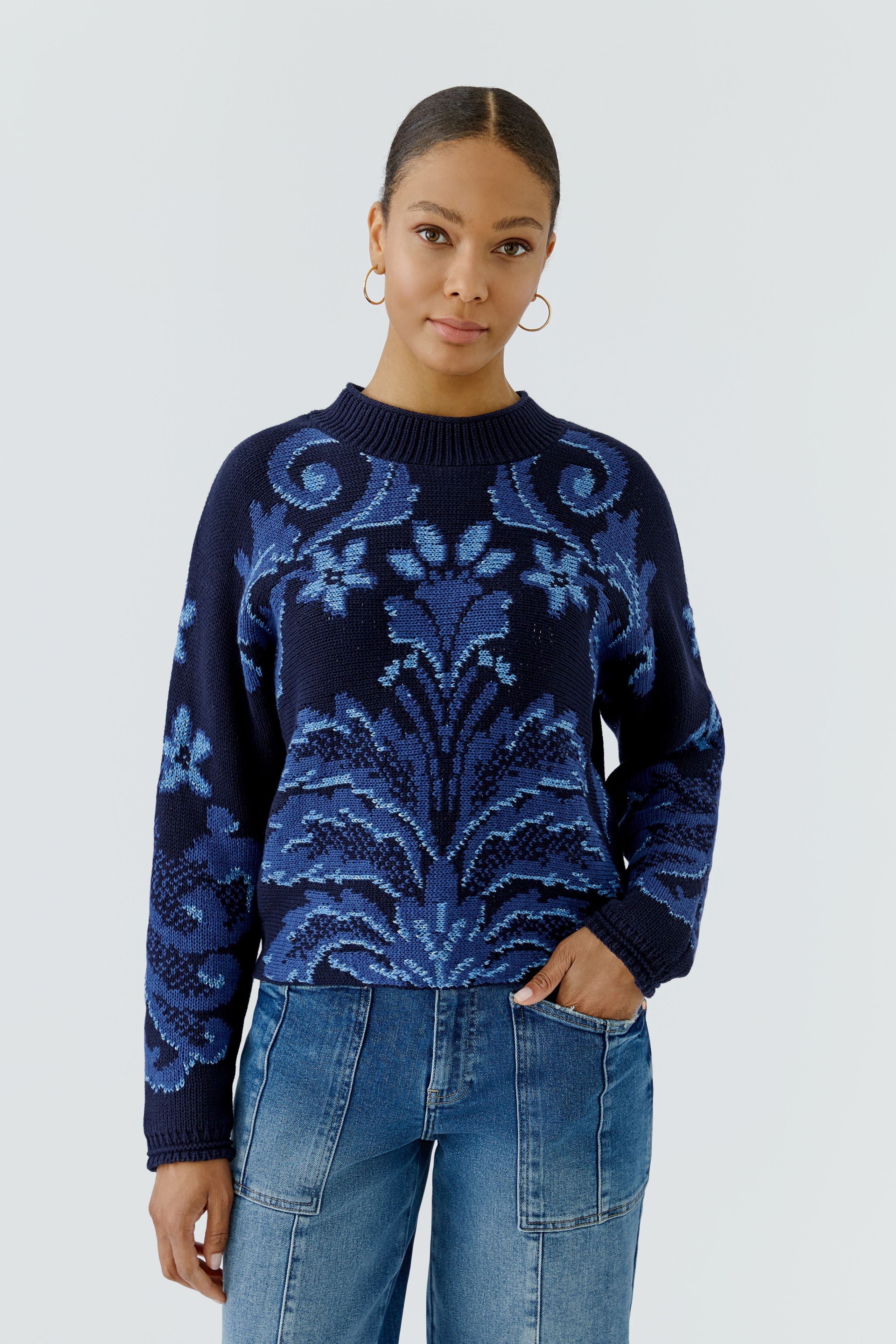 OUI Jacquard-Pullover mit Glanzgarn